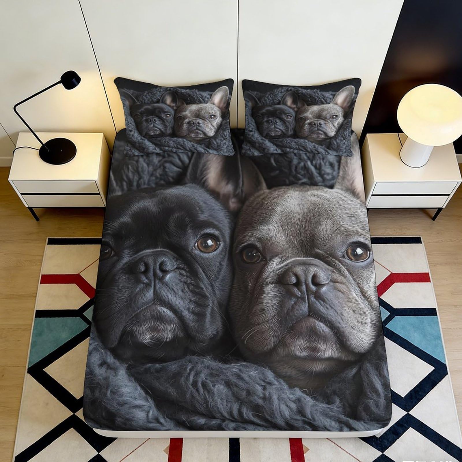 Pnayamiorkfel Style-10 3D Printed French Bulldog Fitted Sheet Microfiber Soft Anti-Slip Dog Bed Cover For Bedroom Guest Room Decor 90X200x25cm