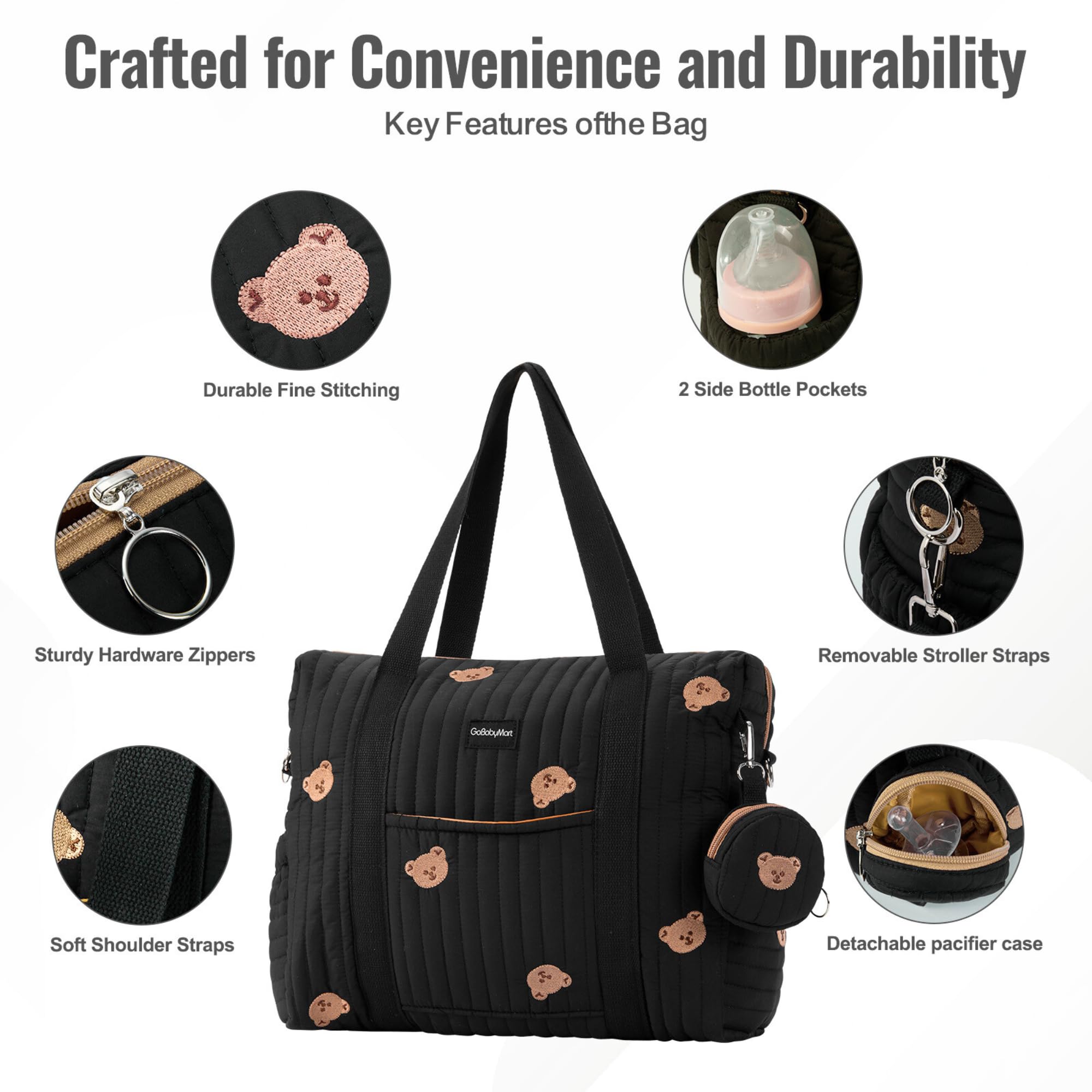 GOBABYMART Set di 3 borse per pannolini con fasciatoio e custodia per ciuccio, borsa da viaggio per maternità in cotone