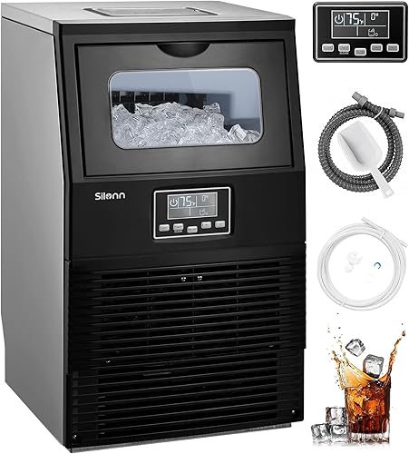 Silonn Máquina comercial para hacer hielo, 84 libras24 horas con contenedor de 30 libras, construcción de acero inoxidable de alta resistencia,