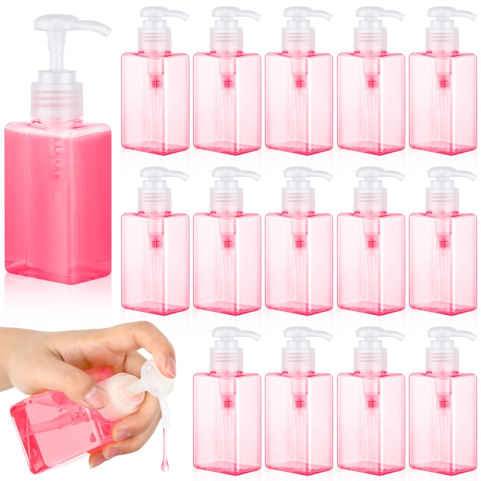Domensi 12 Pcs 100ml /3.4 oz Pump Bottle Mini Travel Bottles Small Dispenser Containers Plastic Pump Lotion Dispenser Empty Square Travel Size