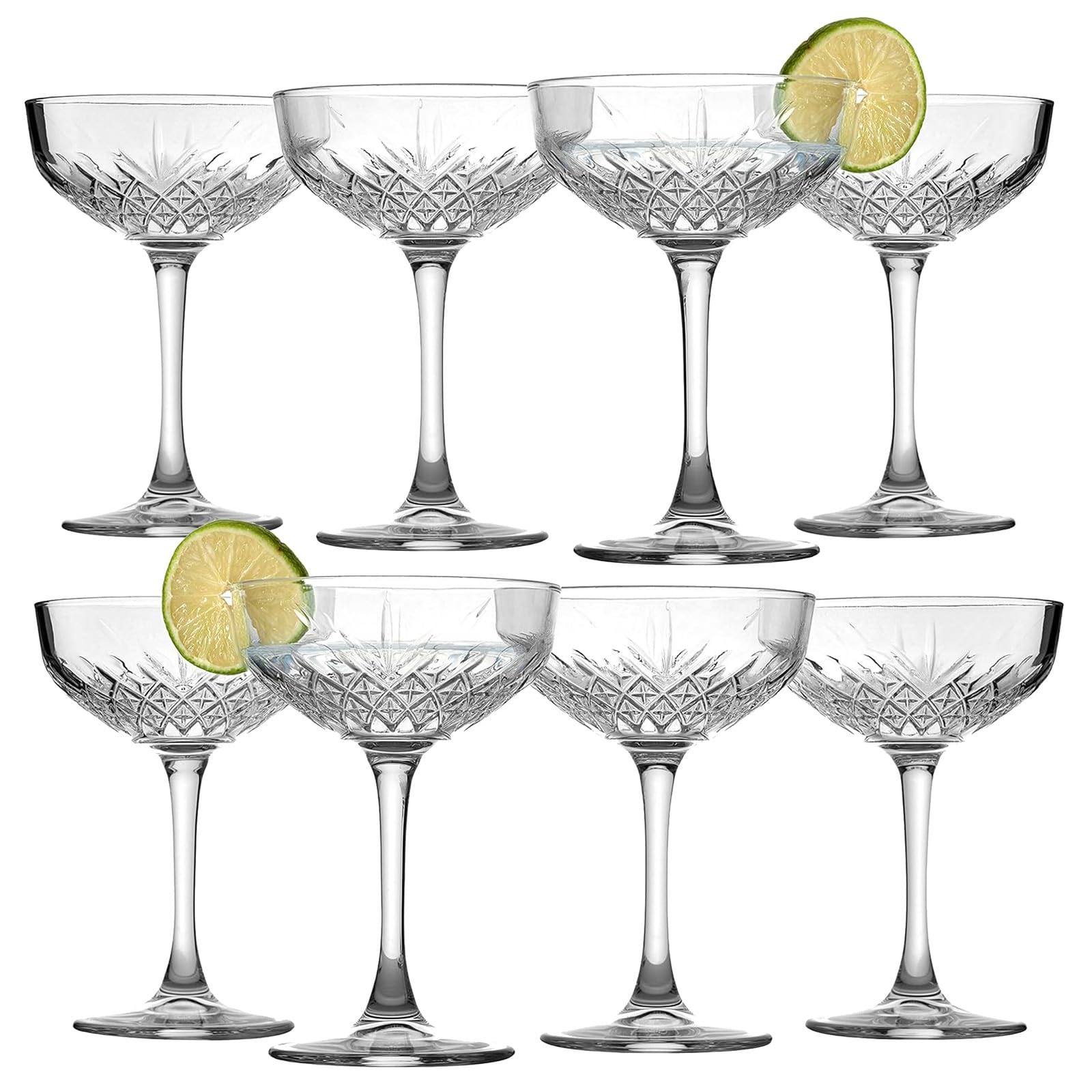 Queensway Home & Dining Champagne Saucer Coupe Glasses 255ml, Clear Tall Stemmed Glassware for Home, Parties, Bars, Perfect for Sparkling Wine, Cocktails, Dishwasher Safe (Set of 8)