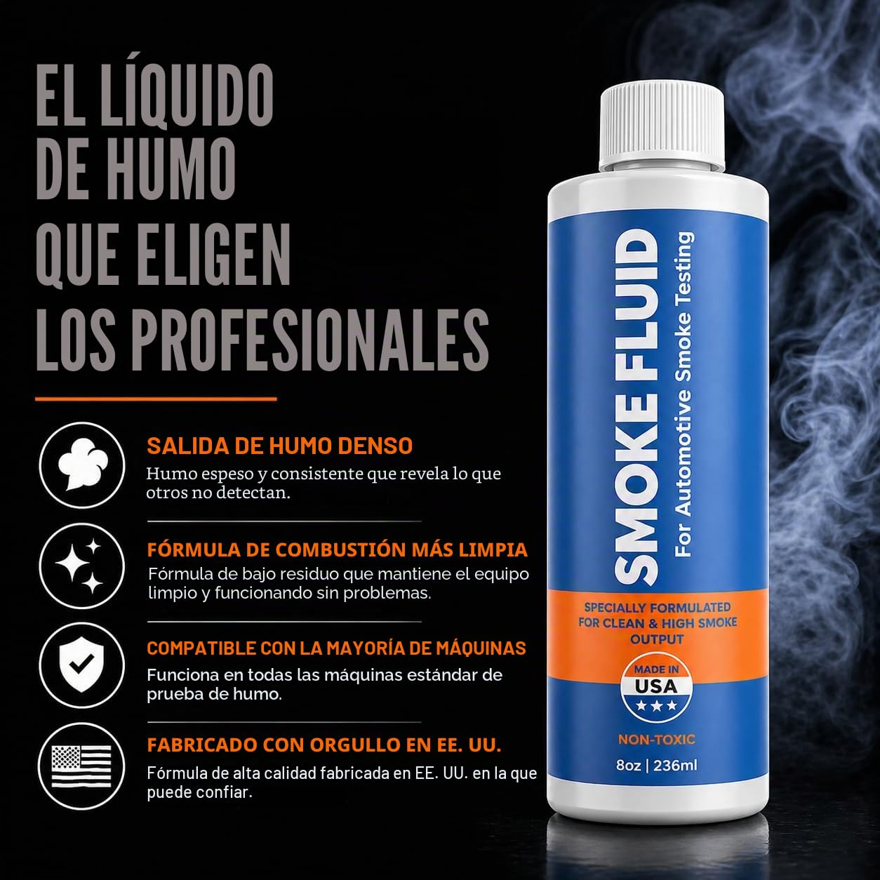 Samorillo Solución de líquido de Humo para Pruebas de máquinas automotrices, Fabricado en Estados Unidos, Recambio líquido de 8 onzas diseñado EVAP, vacío, Combustible, admisión, Escape, Sistemas