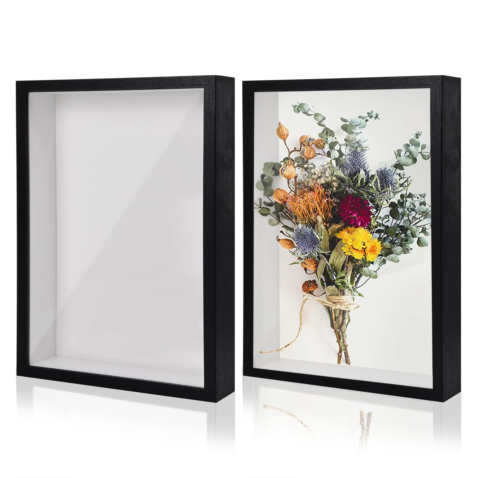 2PCS 3D Shadow Box, A4 Picture Frames Black Photo Frame Wooden Deep Box Frame for Filling Objects Crafts Flowers Medals 314 x 227 mm