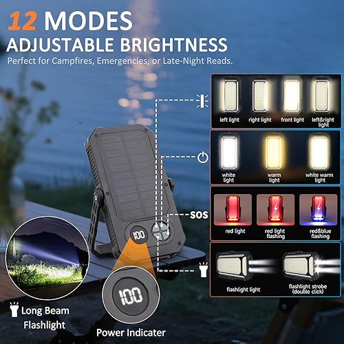 Miniatura 4 de Linterna de camping LED recargable  hasta 120 horas, 10,000 mAh luces de camping portátiles con luz roja y 12 modos de luz, pantalla LCD, regulable,