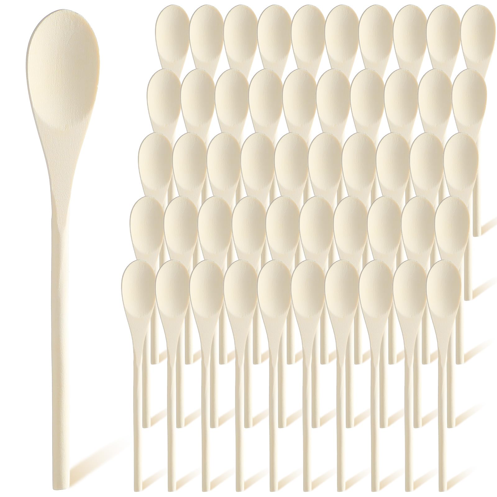 50 cucharas de madera de 10 pulgadas a granel para mango de cocina, cucharas largas de madera, cucharas de agitación, cucharas ovaladas de madera para hornear, mezclar, servir, agitar, cocinar y