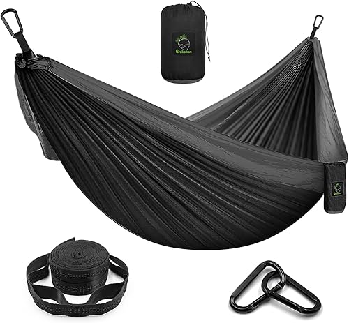 Grassman Hamaca de camping doble y individual hamaca portátil con correas de árbol, hamacas de paracaídas de nailon ligero, accesorios de