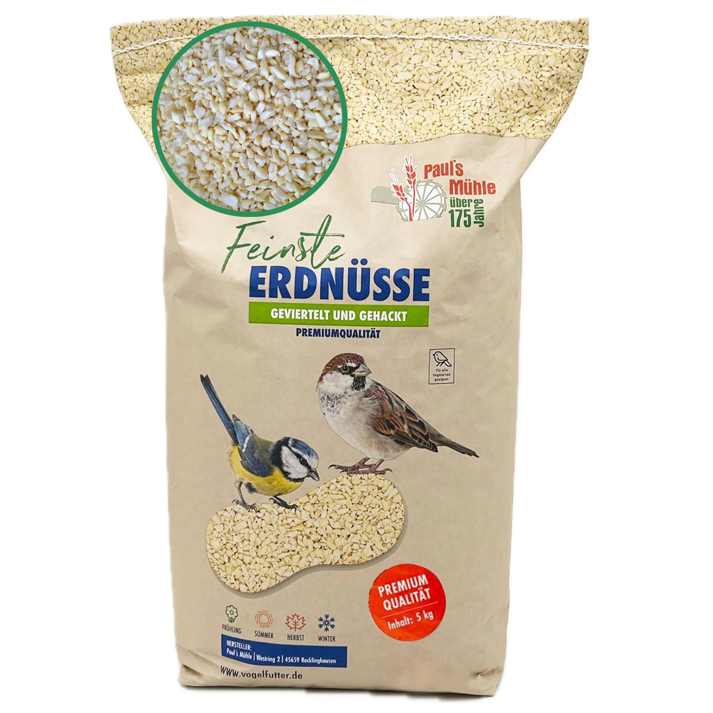 Paul´s Mühle Erdnüsse für Vögel, Erdnusskerne gehackt, 5 kg Ernte 2025
