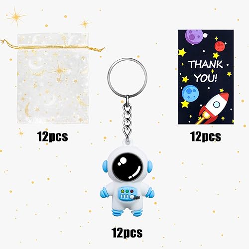 Miniatura 2 de KAIX Recuerdos de fiesta espacial de astronauta, lindo llavero espacial de astronauta, recuerdos de fiesta, 12 juegos con etiquetas de