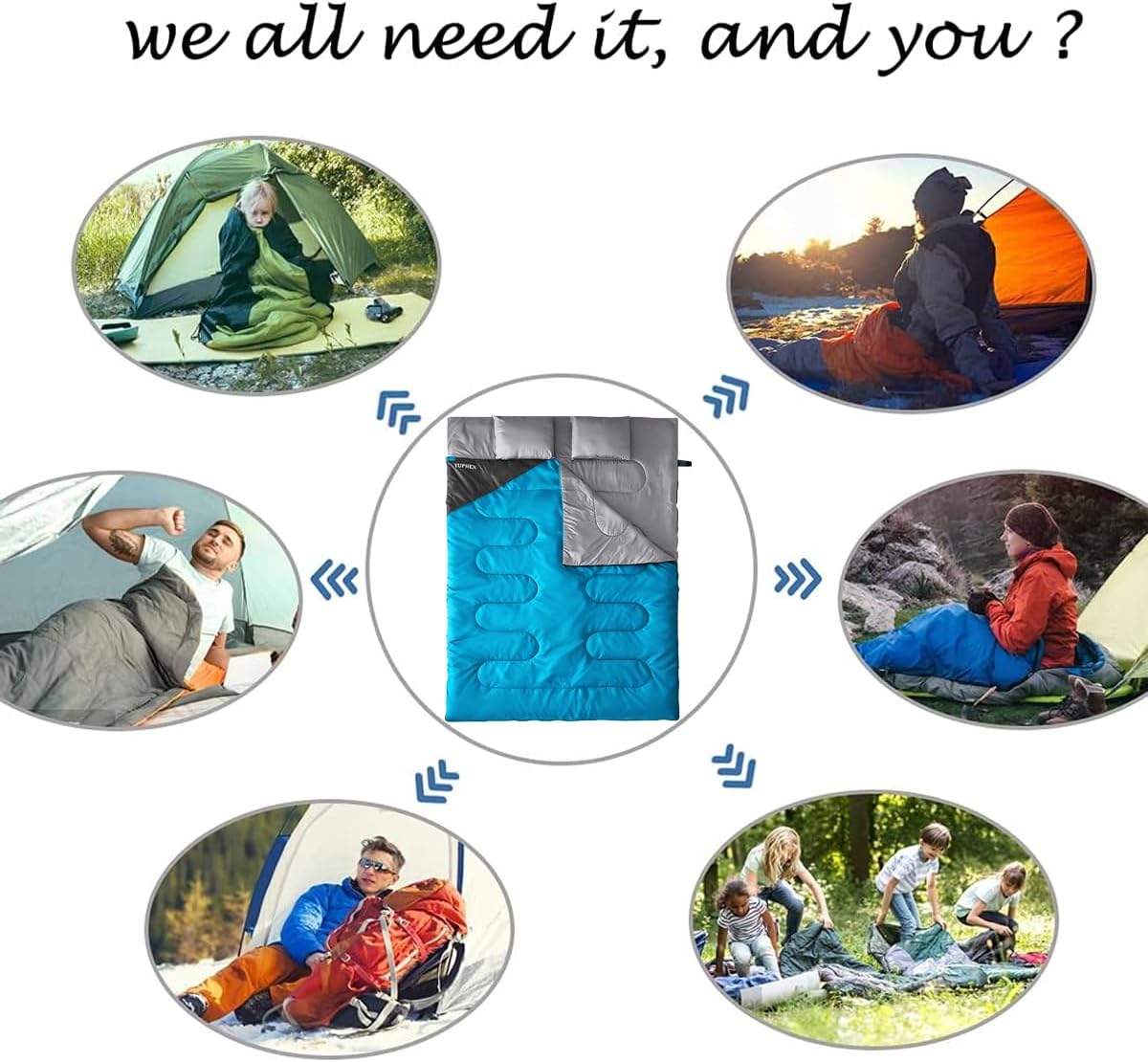 Tuphen Double Sleeping Bag, Sleeping Bag with 2 Pillows, Queen Size XL Bag for 2 People, Cold Warm Weather- 3 Seasons, Waterproof Adults for Camping, Backpacking or Hiking - Image 7