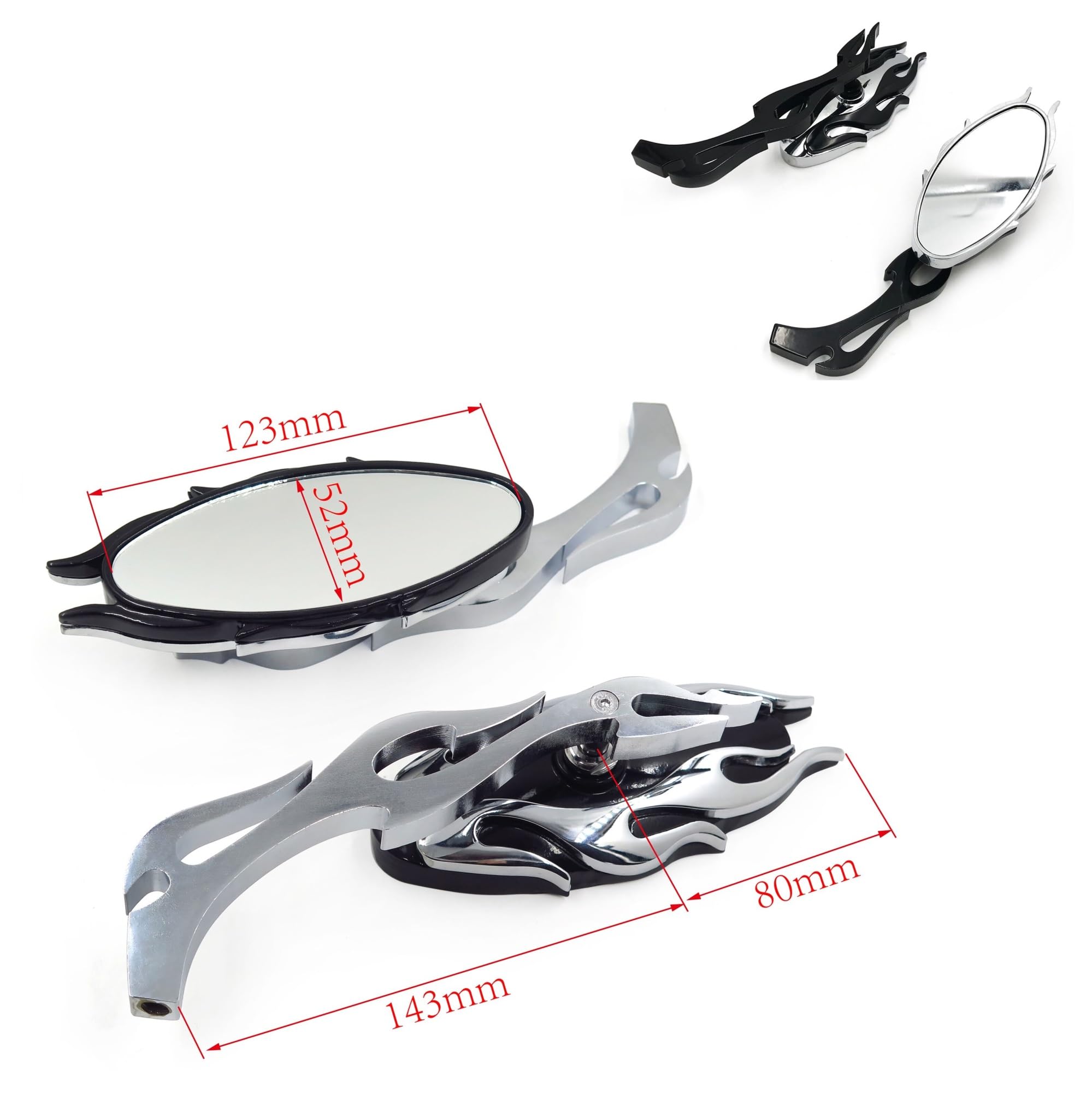 クロームフレイムカスタムリアビューミラーfor クルーザーチョッパー