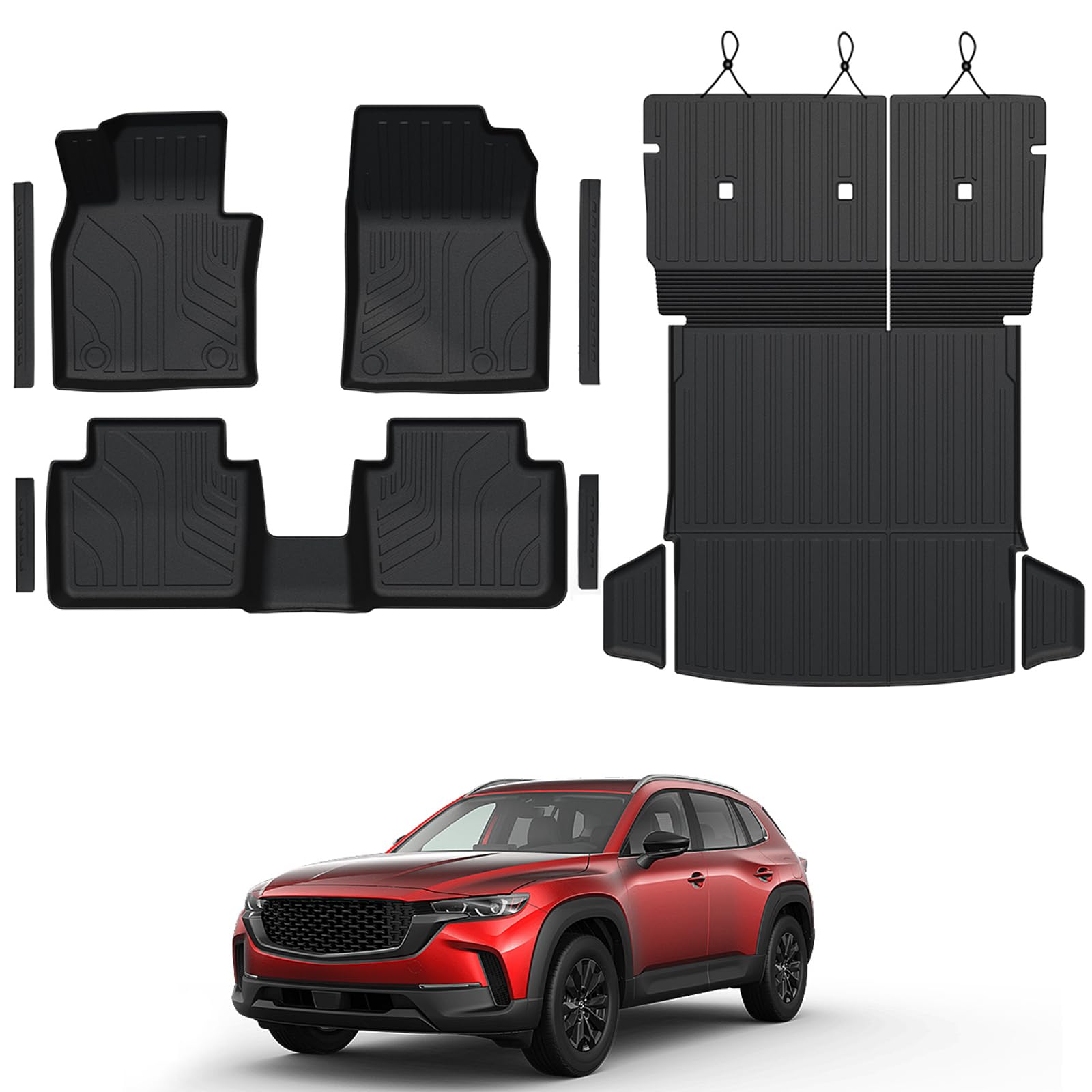 Floor Mats for Mazda CX-50 2023-2026, All Weather Floor Mats Trunk Cargo Liner with Backrest Protectors and Door Sill Guards Accessories, Full Coverage Set (Fit Gas Models)