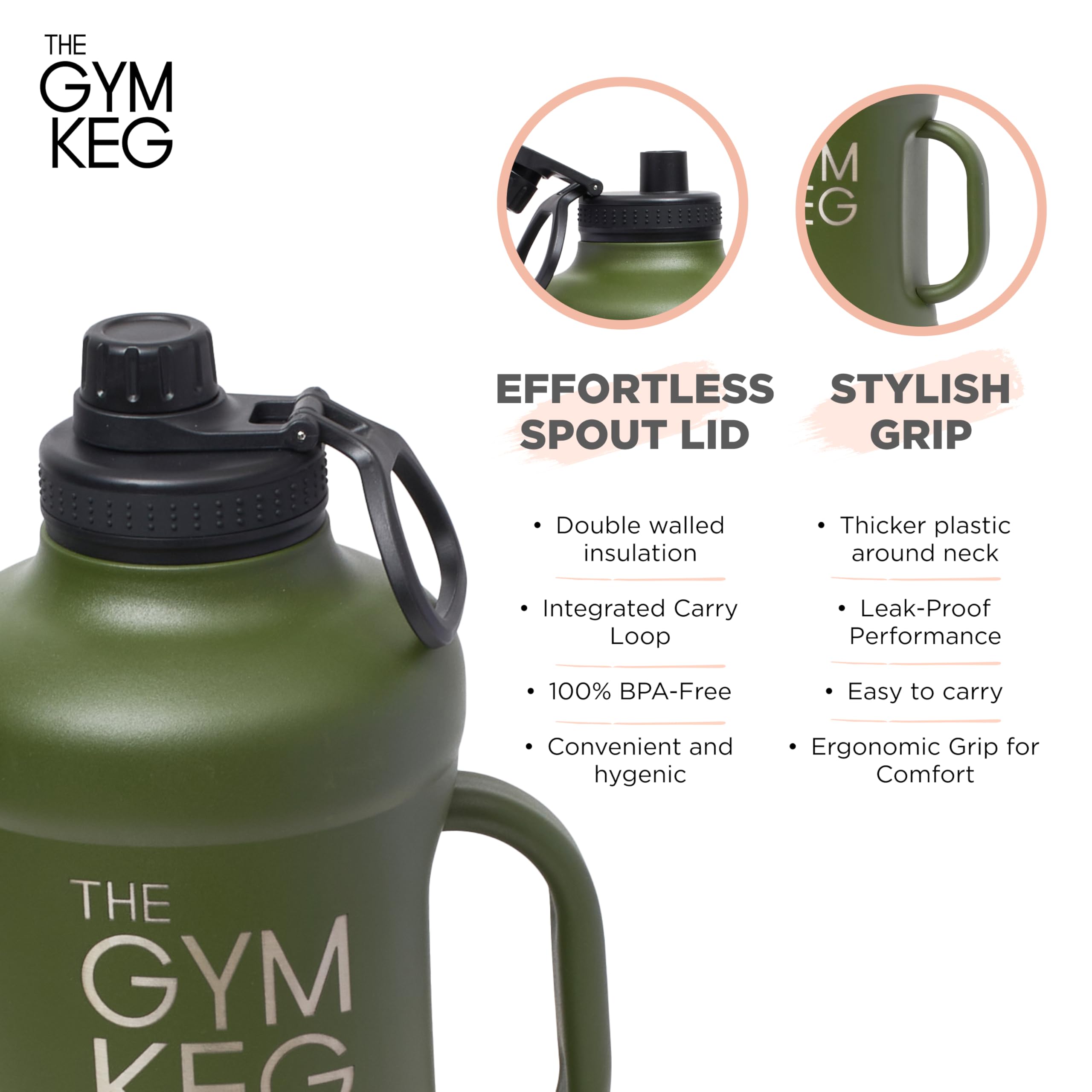 Gym Keg 2L Insulated Metal Water Bottle - Black - Keeps Drinks Cold 24h - View #4