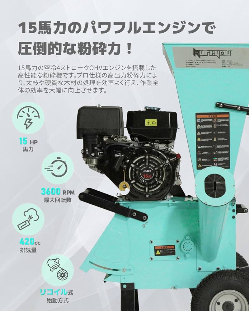 Amazon | ウッドチッパー Kareyouエンジン粉砕機 2ways投入口 竹/木材