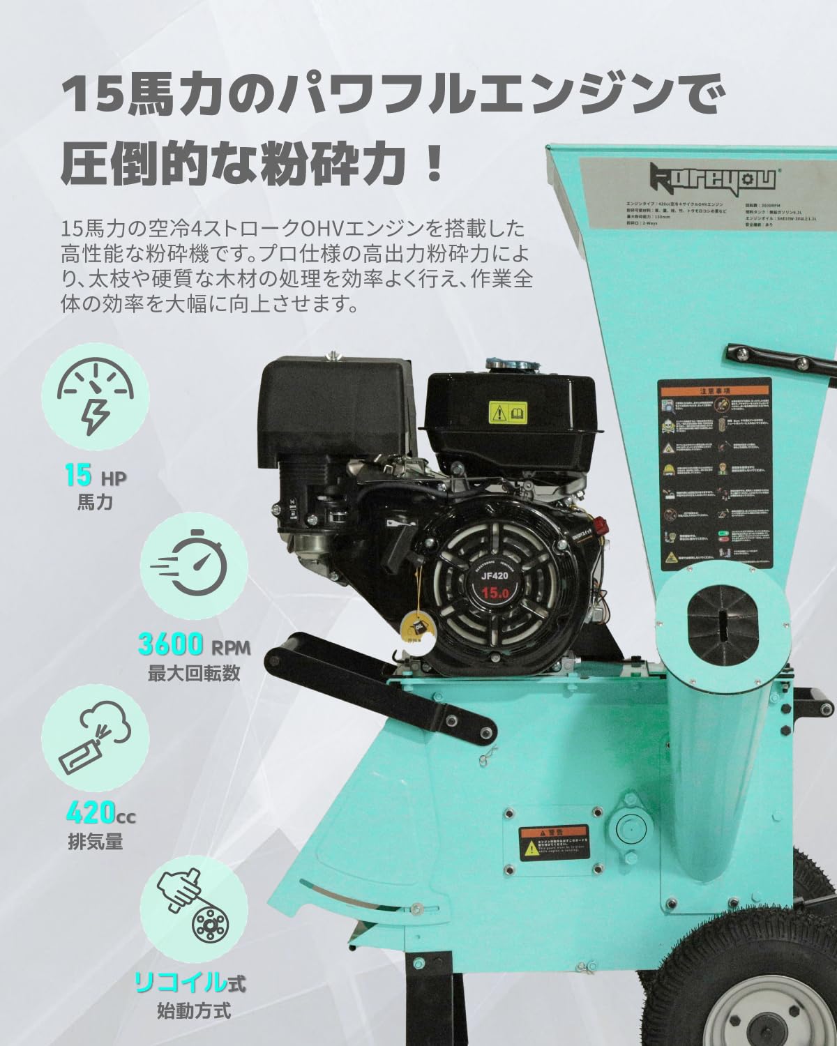 Amazon | ウッドチッパー Kareyouエンジン粉砕機 2ways投入口 竹/木材
