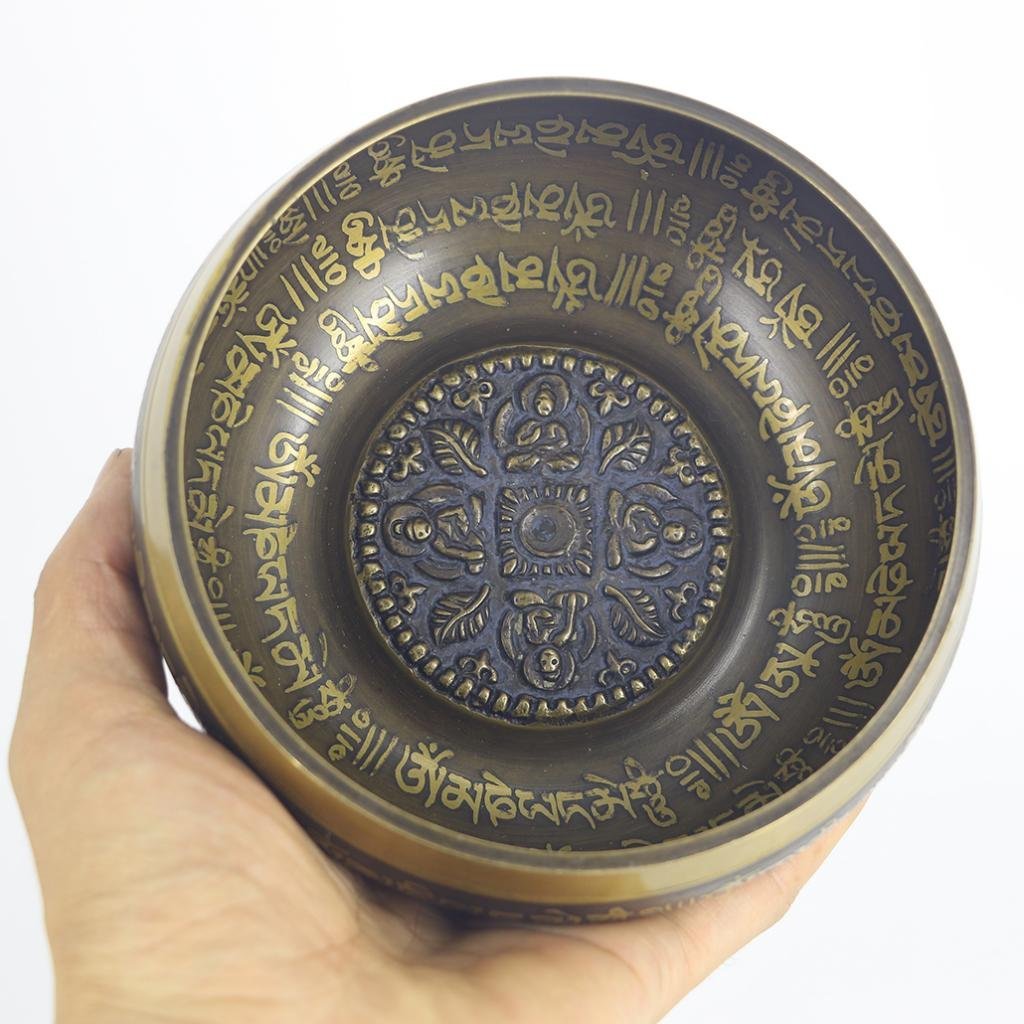 Campana tibetana tibetana, in rame, con martelletto e cuscino