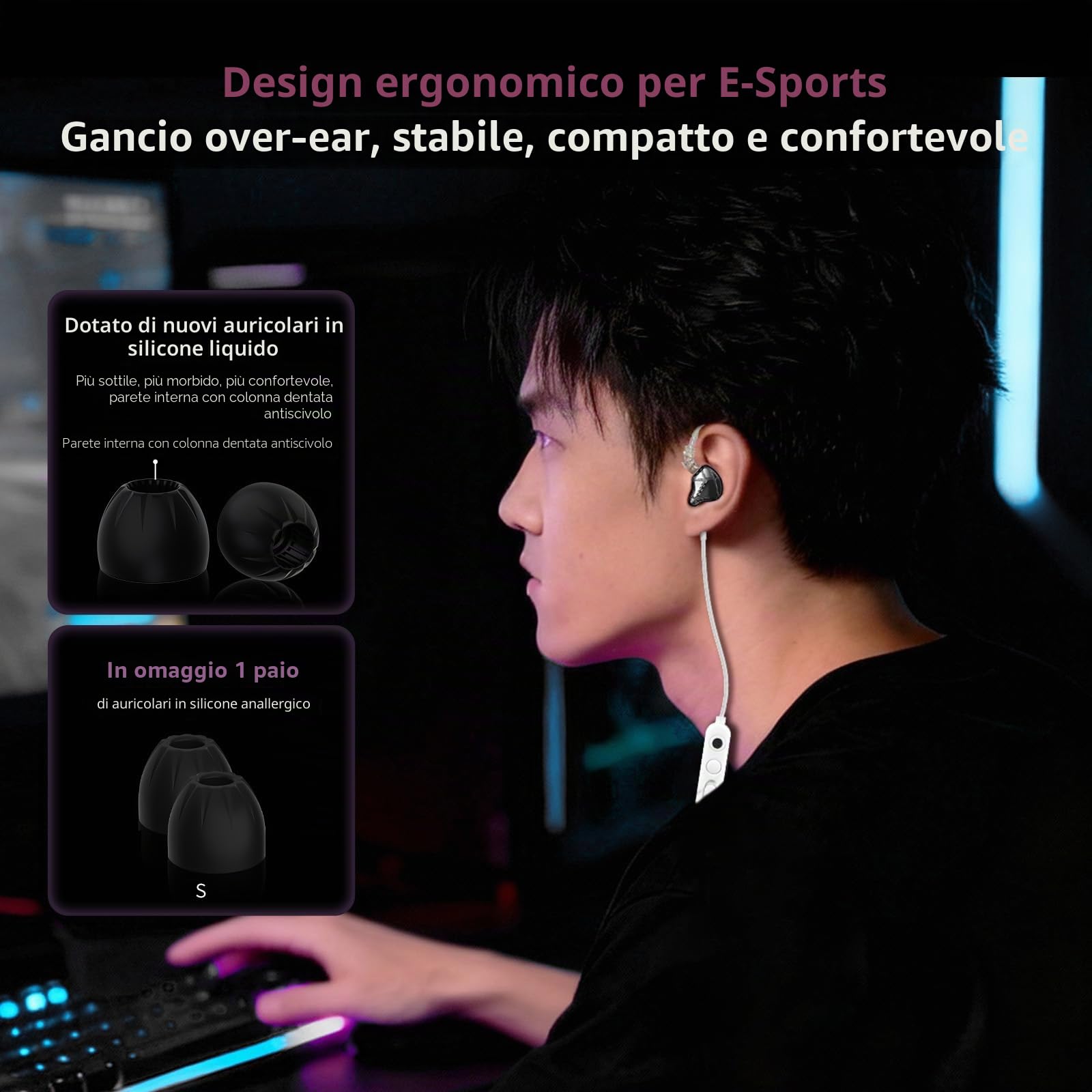 KZ AXAS Cuffie In Ear Gaming, In Ear Monitor per FPS Gamers, Auricolari HIFI con Microfono, adatte sia per il gaming che per la musica, 4 EQ Modes, Cuffie IEM con Cavo OFC Staccabile 2Pin