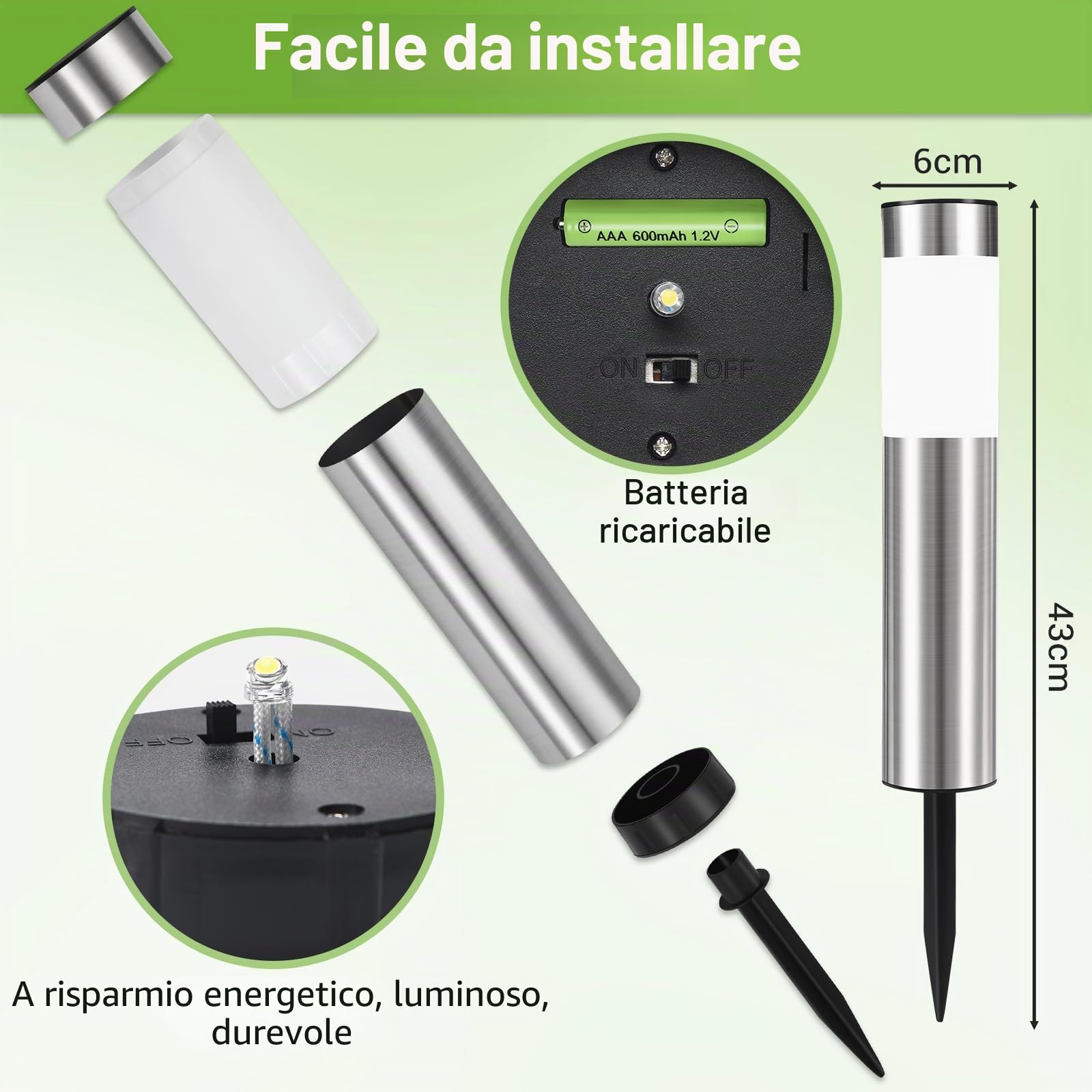 Luci Solari da Esterno, 4 Pezzi Lampada Solare da Esterno Impermeable, Lampade Solari da Giardino Giallo Caldo Luci Giardino Energia Solare LED per Terra Cortile Prato Vialetto