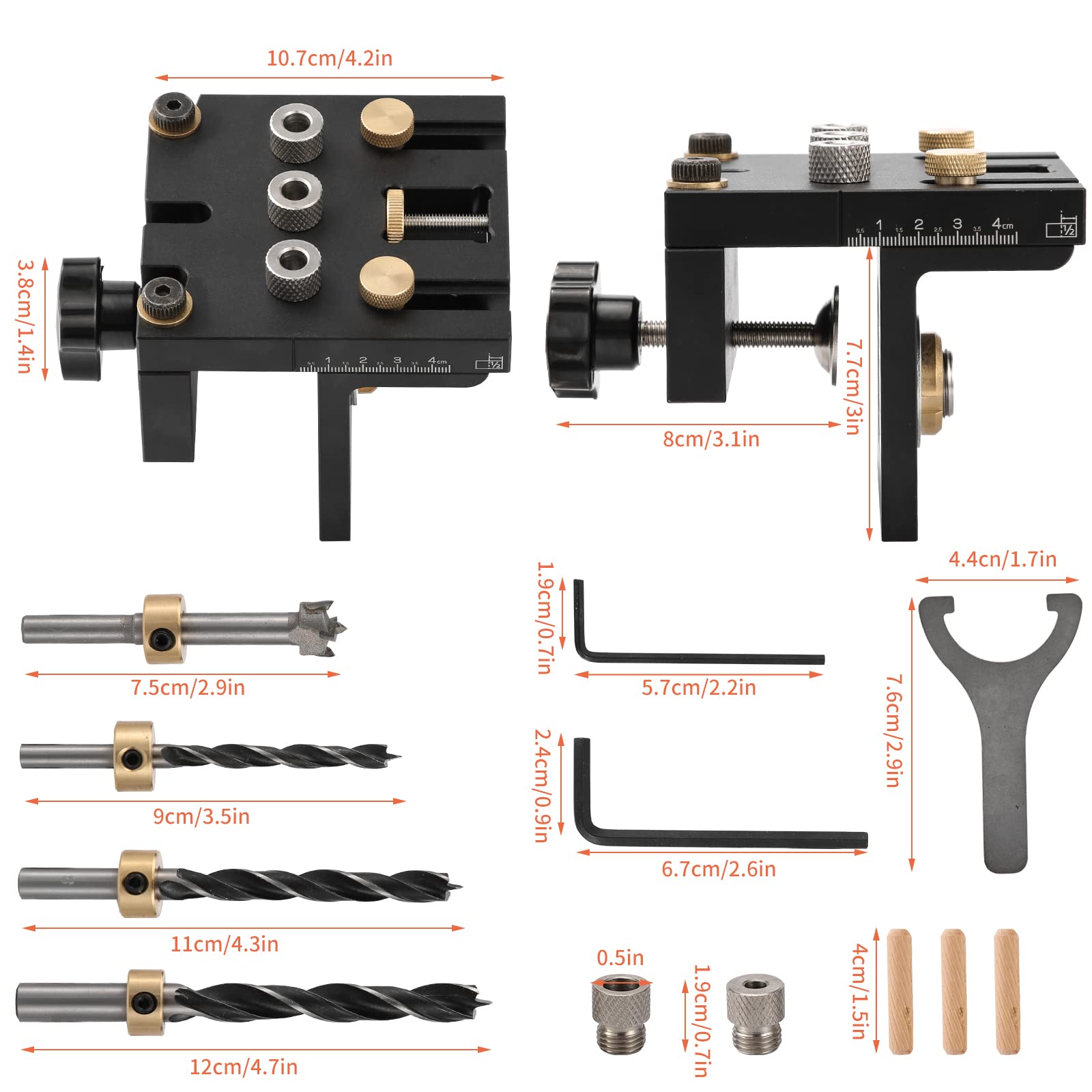 6/8/10/15mm Maschera di foratura per costruzione di mobili, pratico ausilio per tasselli, 3-in-1 Jig per doweling per lavorazione del legno, buchi per tasselli precisi con clip di