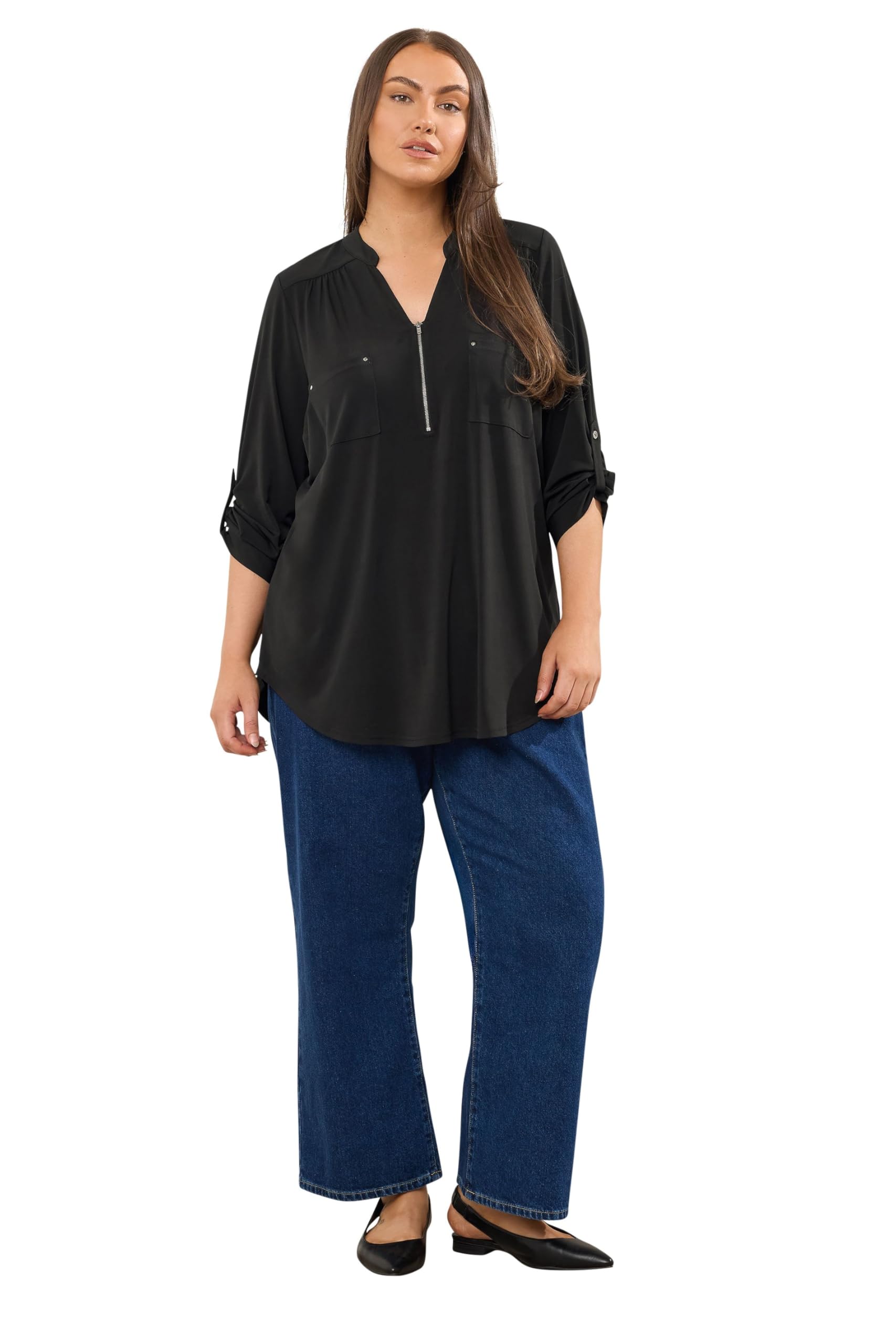 Evans Zip Front Jersey Blouse - Black - Size 20