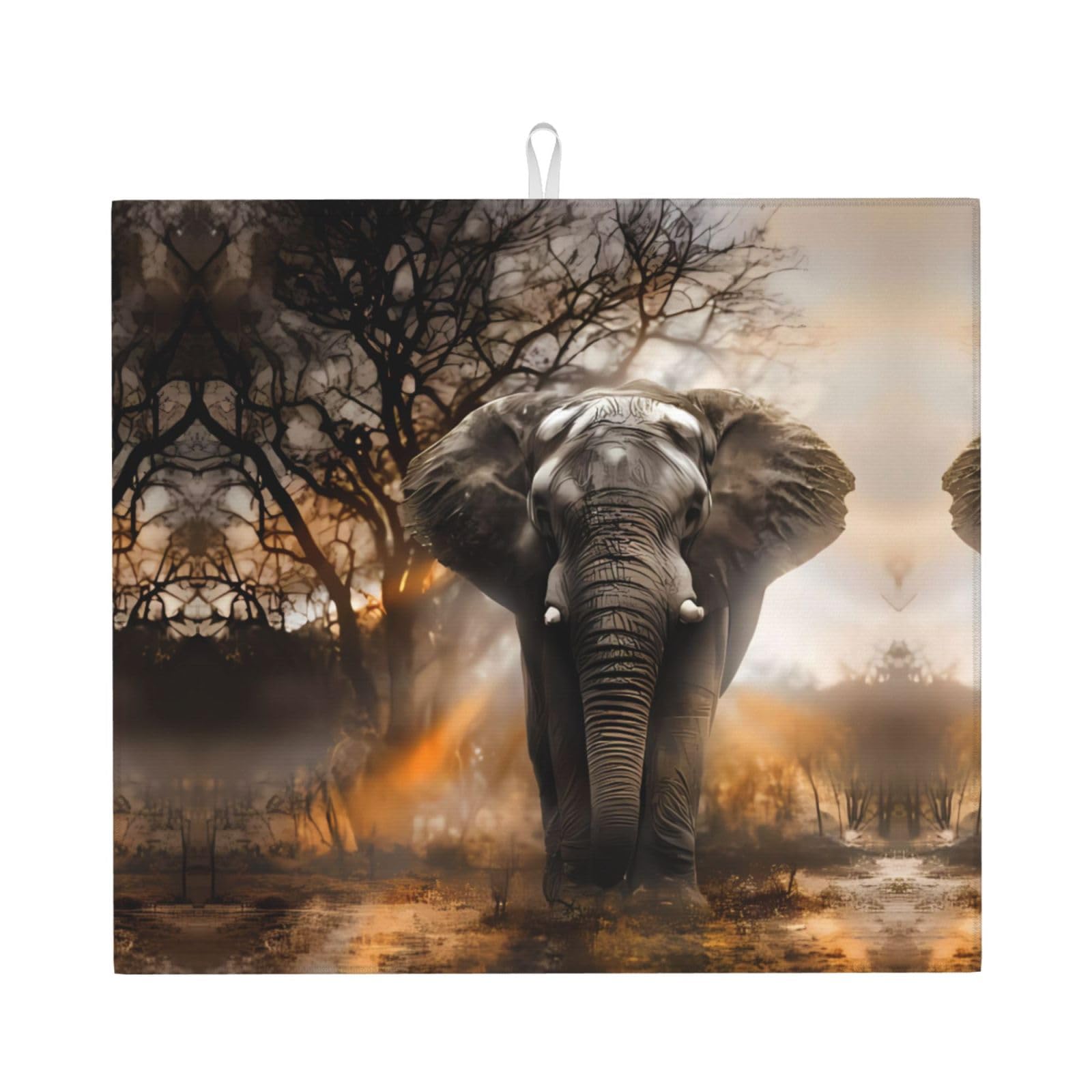 Yyhhaofa Black Tropical African Elephant Prints Kitchen Drying Mat – Absorbent Dish Throw For Countertops, Non-Slip Quick-Dry Layer With Stylish Prints