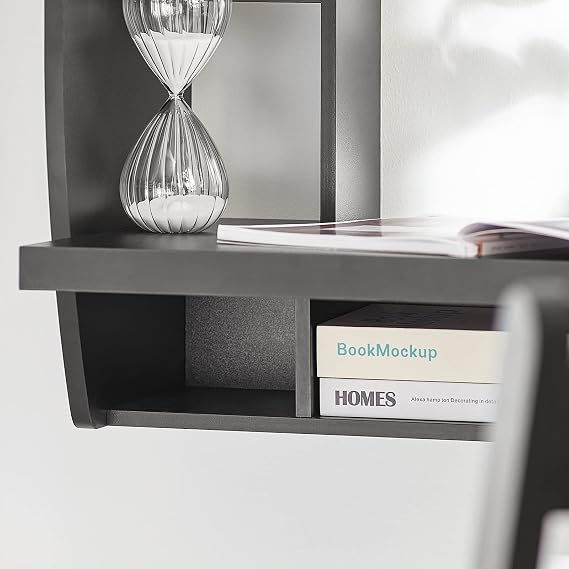 Haotian SoBuy Wall Mounted Folding Table Home Office Workstation Computer Desk with Storage Shelves Trestle Desk, Black FWT18-SCH