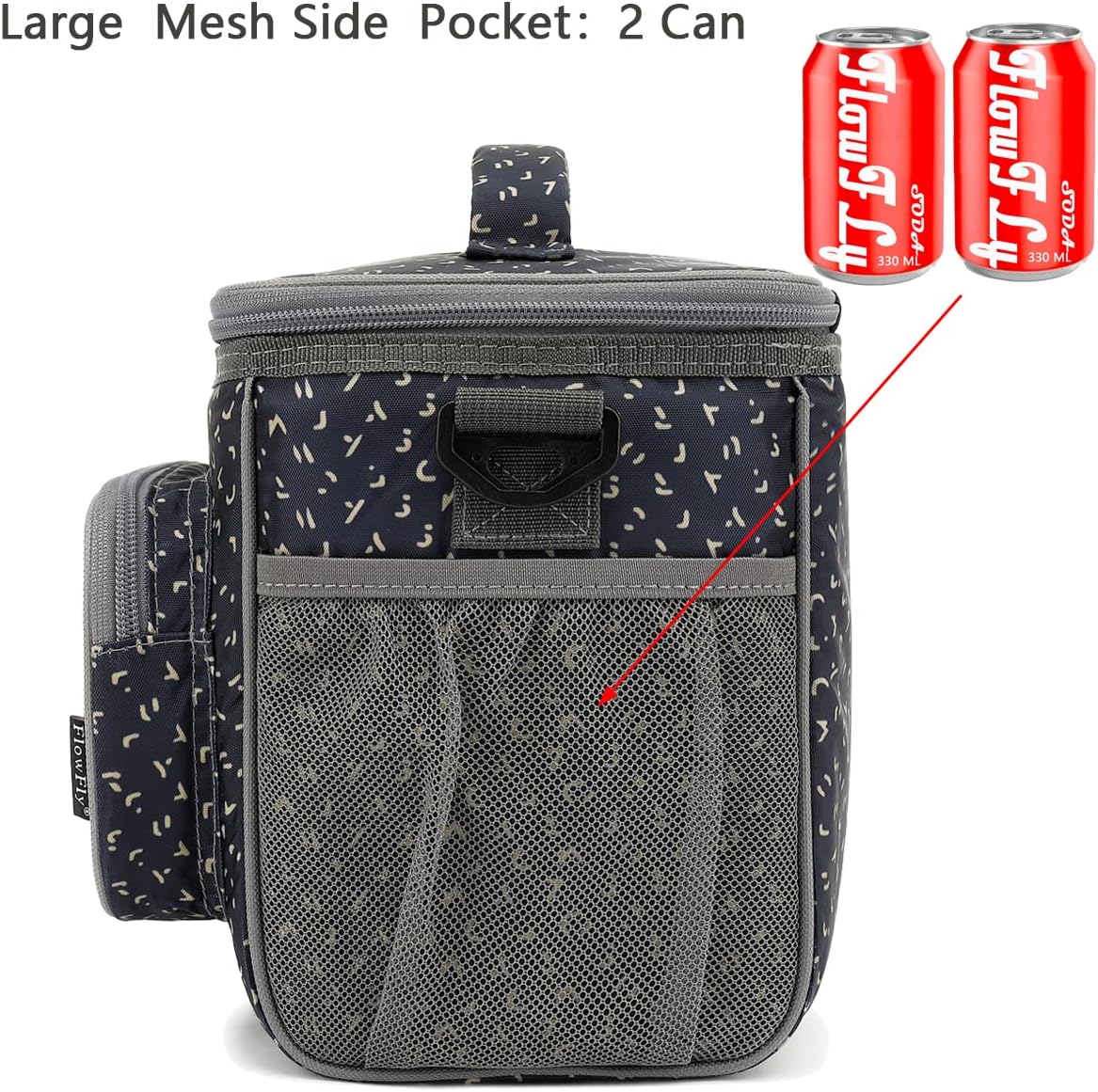 FlowFly Insulated Reusable Lunch Bag Adult Large Lunch Box for Women and Men with Adjustable Shoulder Strap,Front Zipper Pocket and Dual Large Mesh Side Pockets,Alphabet - Image 6