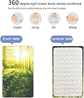 Vista 5 de Sábanas bajeras ajustables para cuna pequeña con temática natural, sábanas portátiles para cuna para niños pequeños, sábana para colchón de cuna