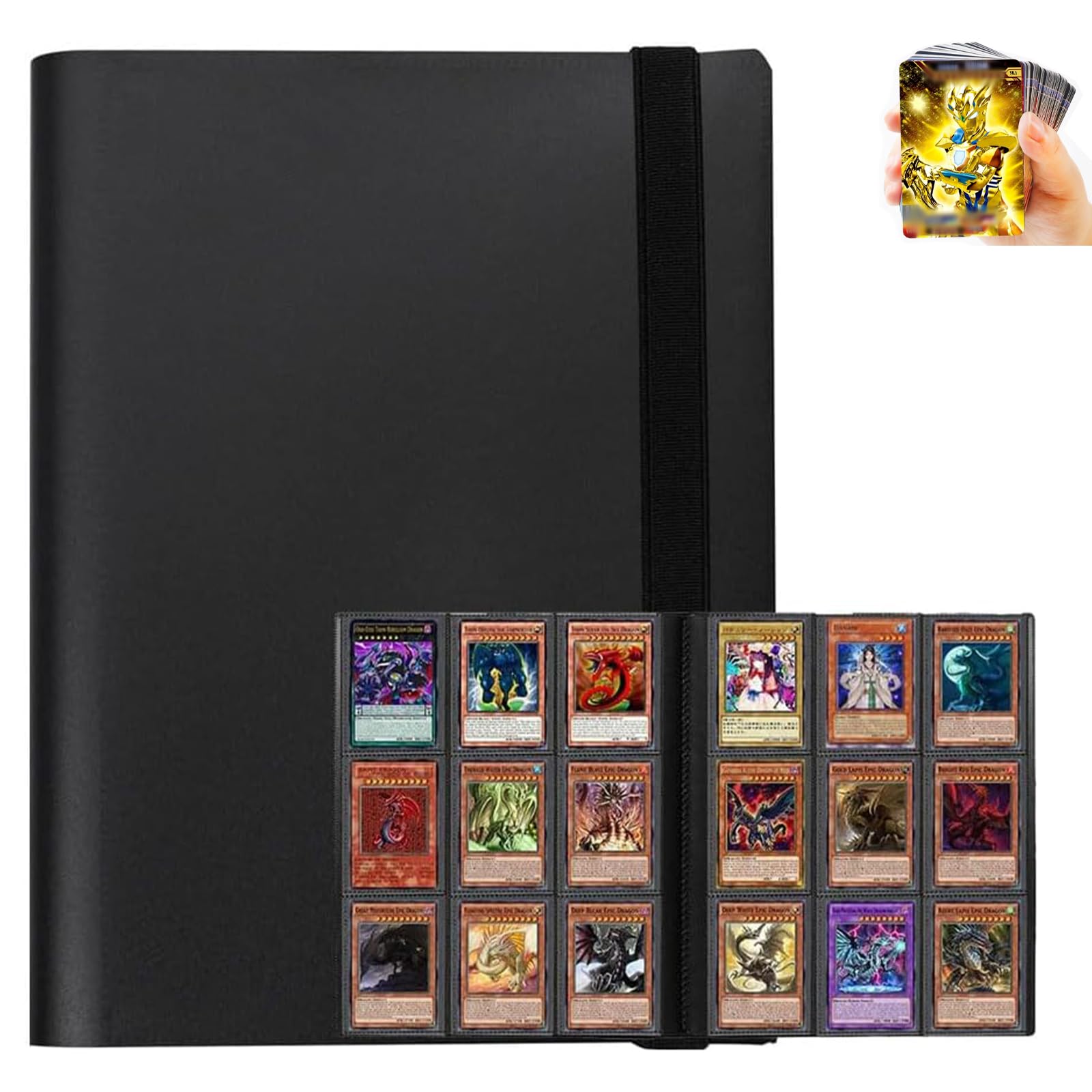 9-Pocket Trading Card Binder, Multiple Pocket Trading Card Album With Straps, 360 Side-Loading Pockets, Durable PU Album for Sports CardsMTG, Pokemon, Yu-Gi-Oh, Football (Black)