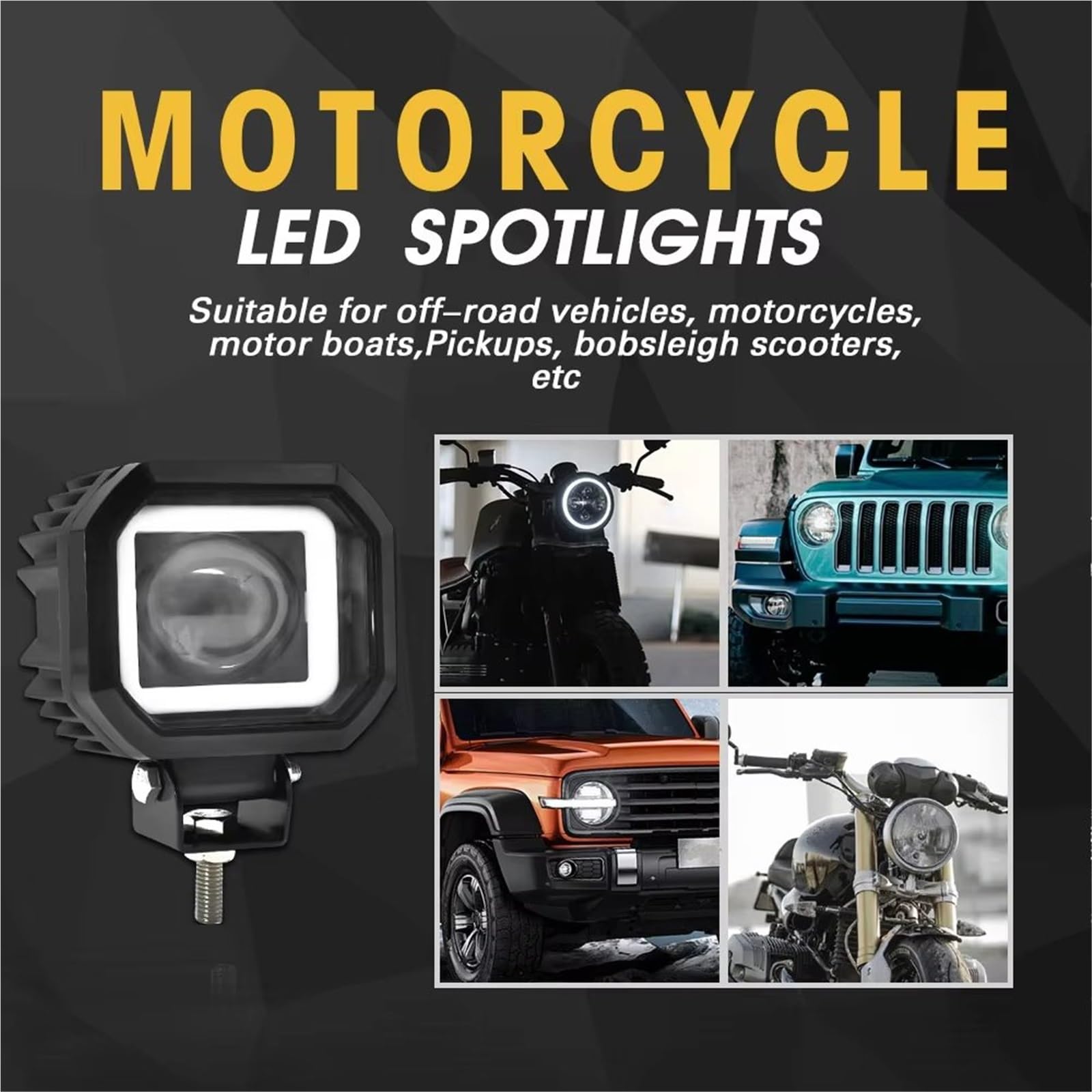 Moto Sostituisce Faro Per Jeep ATV SUV Camion LED Luce Di Lavoro Angel Eye Fendinebbia Guida DRL Faretto LED Rotondo Fuoristrada 4'' 40W Faro Per Moto(Square 1piece)