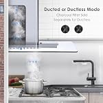Range Hood 30 Inch, Tieasy Wall Mount Kitchen Hood with Ducted/Ductless Convertible Duct, Stainless Steel Chimney and Baffle Filter, 3-Speed Push Button, LED Lights