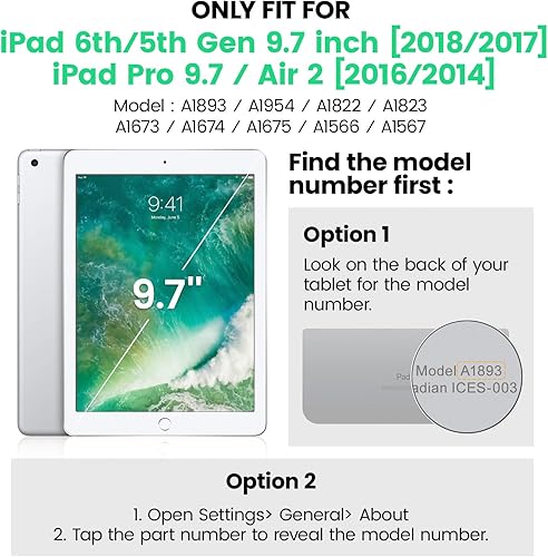 Miniatura 2 de SEYMAC Funda protectora resistente a prueba de golpes para iPad de 65 generación de 9.7 pulgadas, con protector de pantalla, soporte