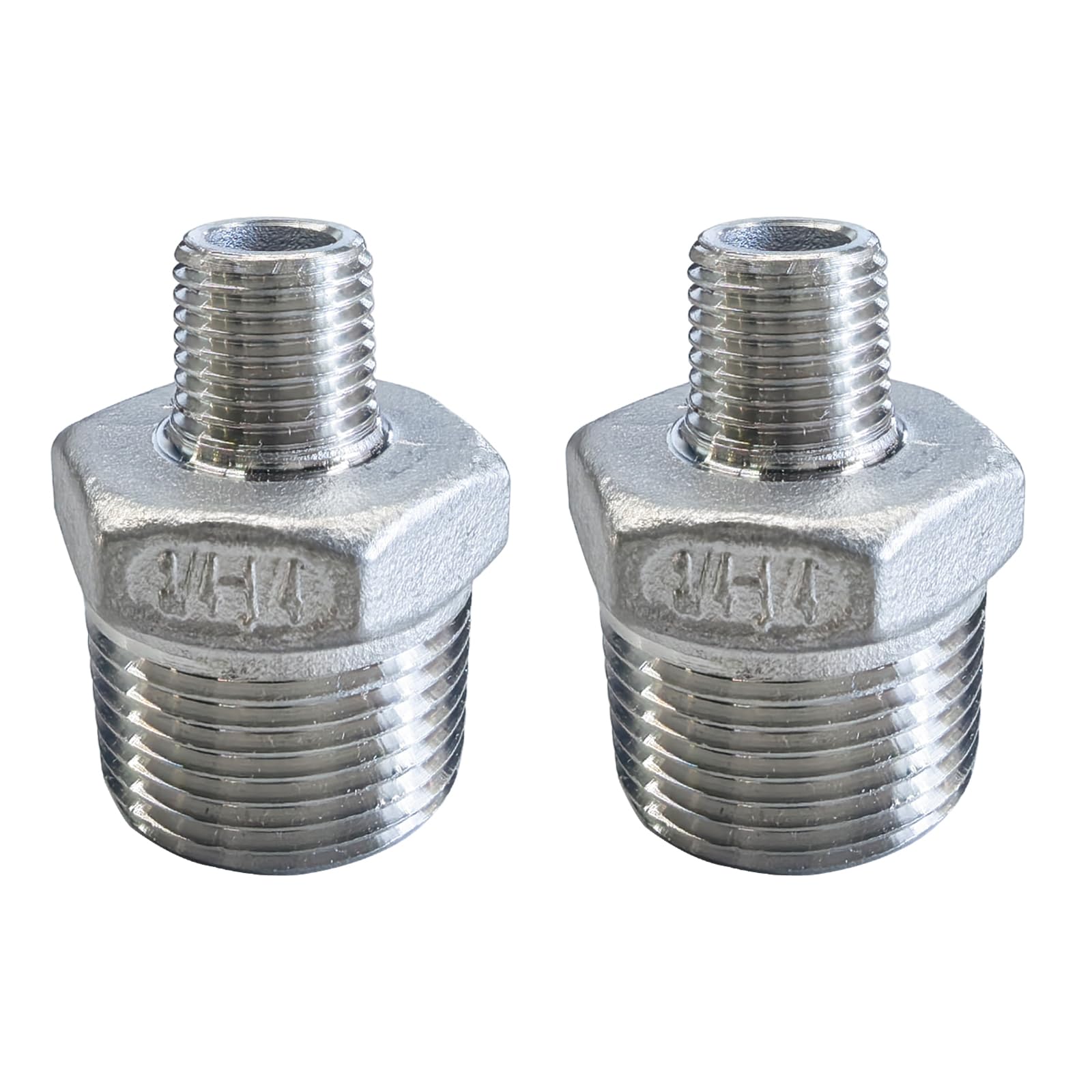 Gadoutcover 2pcs 3/4" NPT x 1/4" NPT Stainless Steel Nipple, 3/4 to 1/4 Adapter Fitting Reducing Solid Hex Stainless Steel Nipple, Male Reducer for