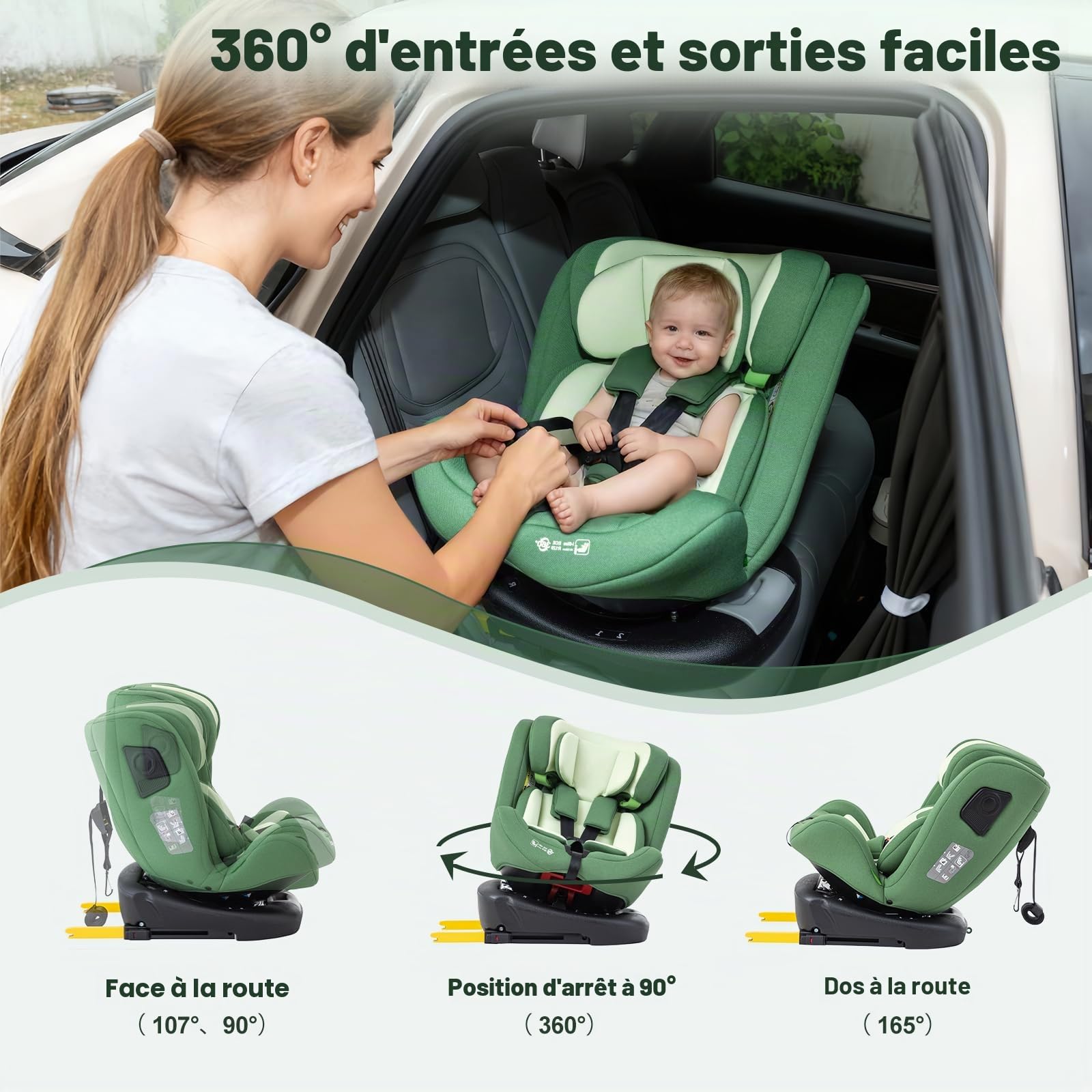 Siège Auto Enfant i-Size Pivotant 360° avec ISOFIX et Top Tether, Testé ADAC, pour Nourrisson et Enfant de 0 à 12 Ans (40-150 cm), Housse Lavable, Groupe 0/1/2/3, Gris