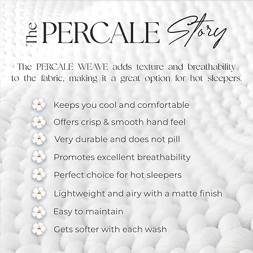 Miniatura 5 de Purity Home Ultimate - Juego de sábanas de percal de 400 hilos, 100% algodón, con sábana bajera de bolsillo profundo, color liso