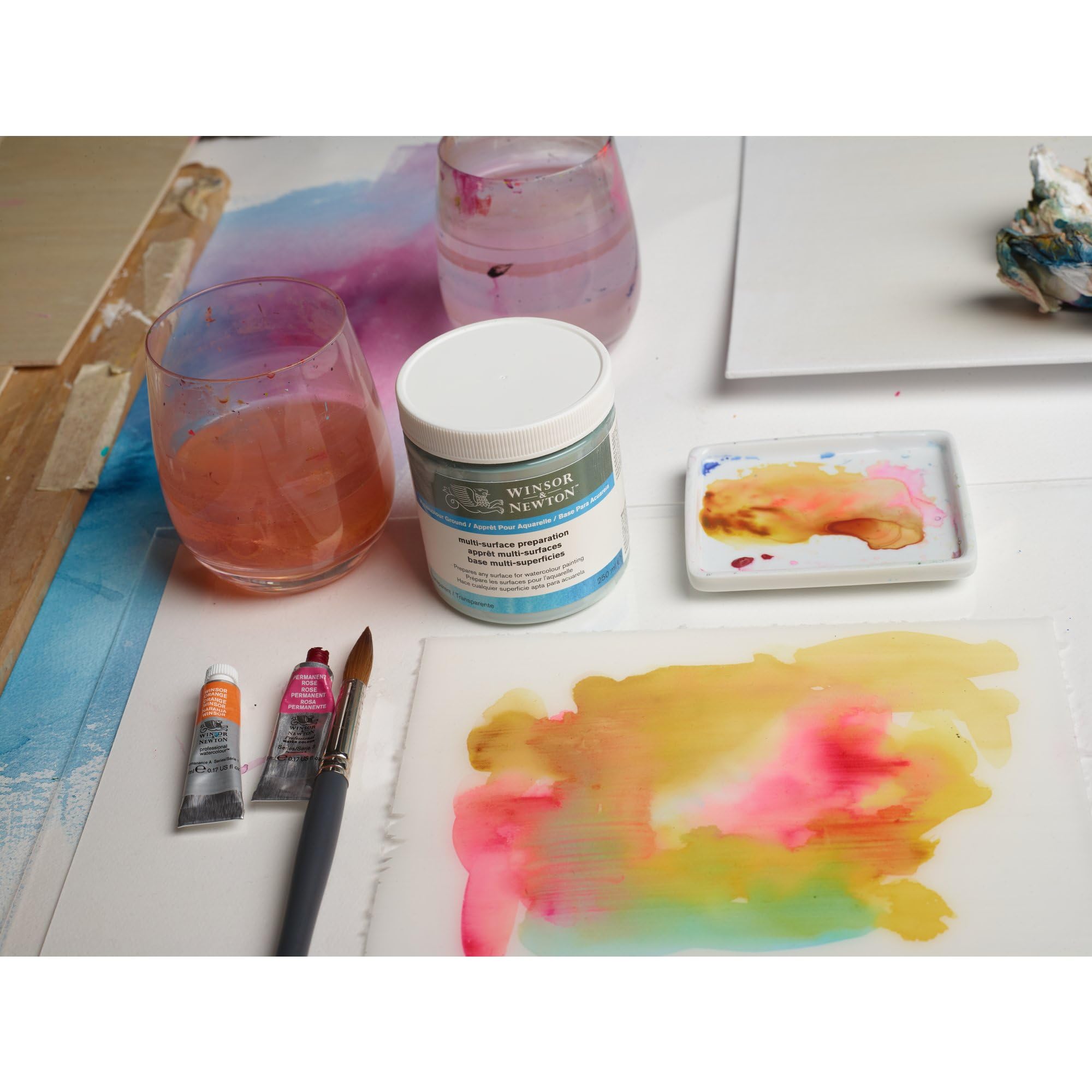 Winsor & Newton 3060002 Aquarell Grundierung Transparent 250 ml (Watercolor Ground) – Für Leinwand, Holz, Glas, Metall & Kunststoff – Unsichtbare Grundierung für leuchtende Farben