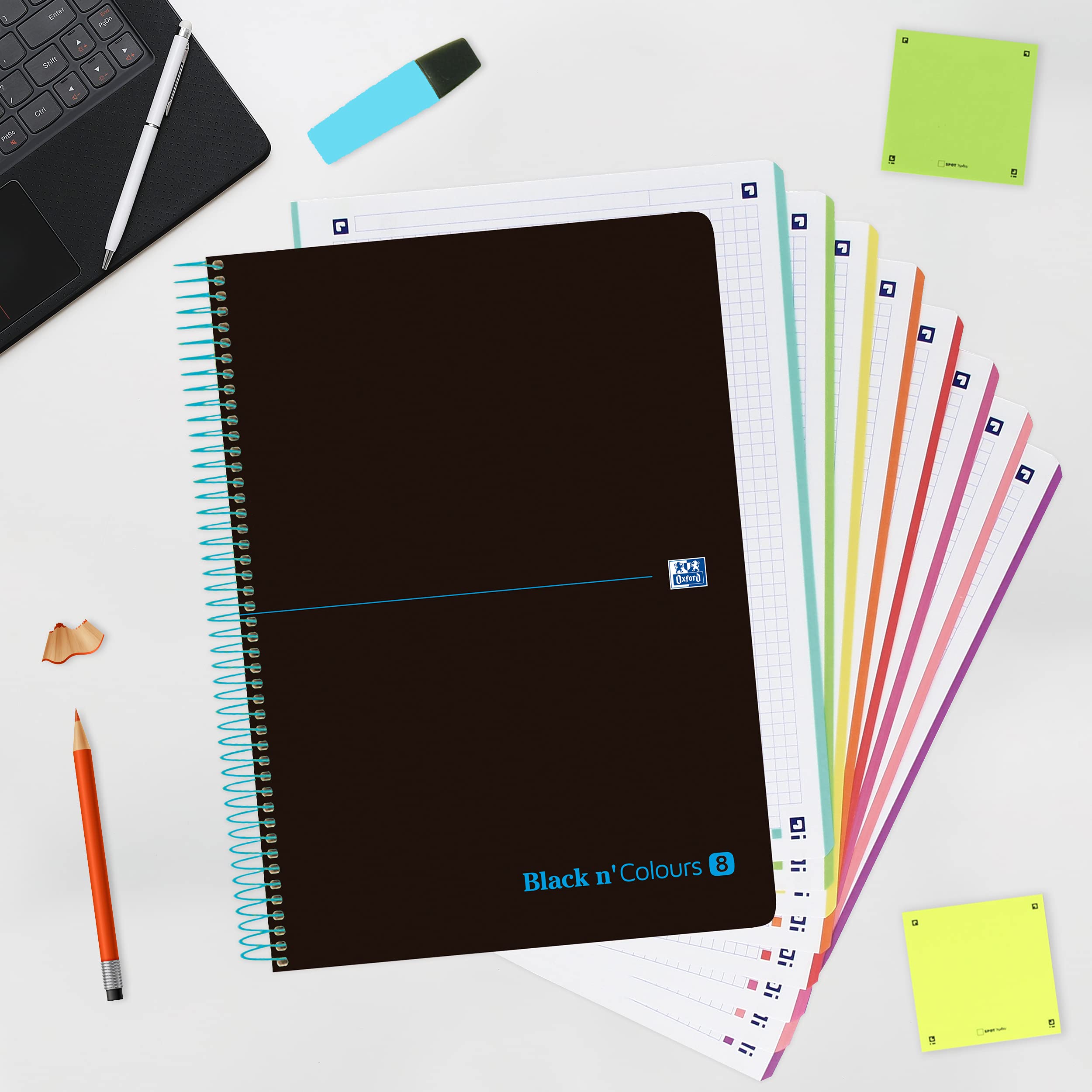 Confezione da 5 fogli Europeanbook-8 a spirale, copertina in plastica A4+, quadretti 5 x 5, blu