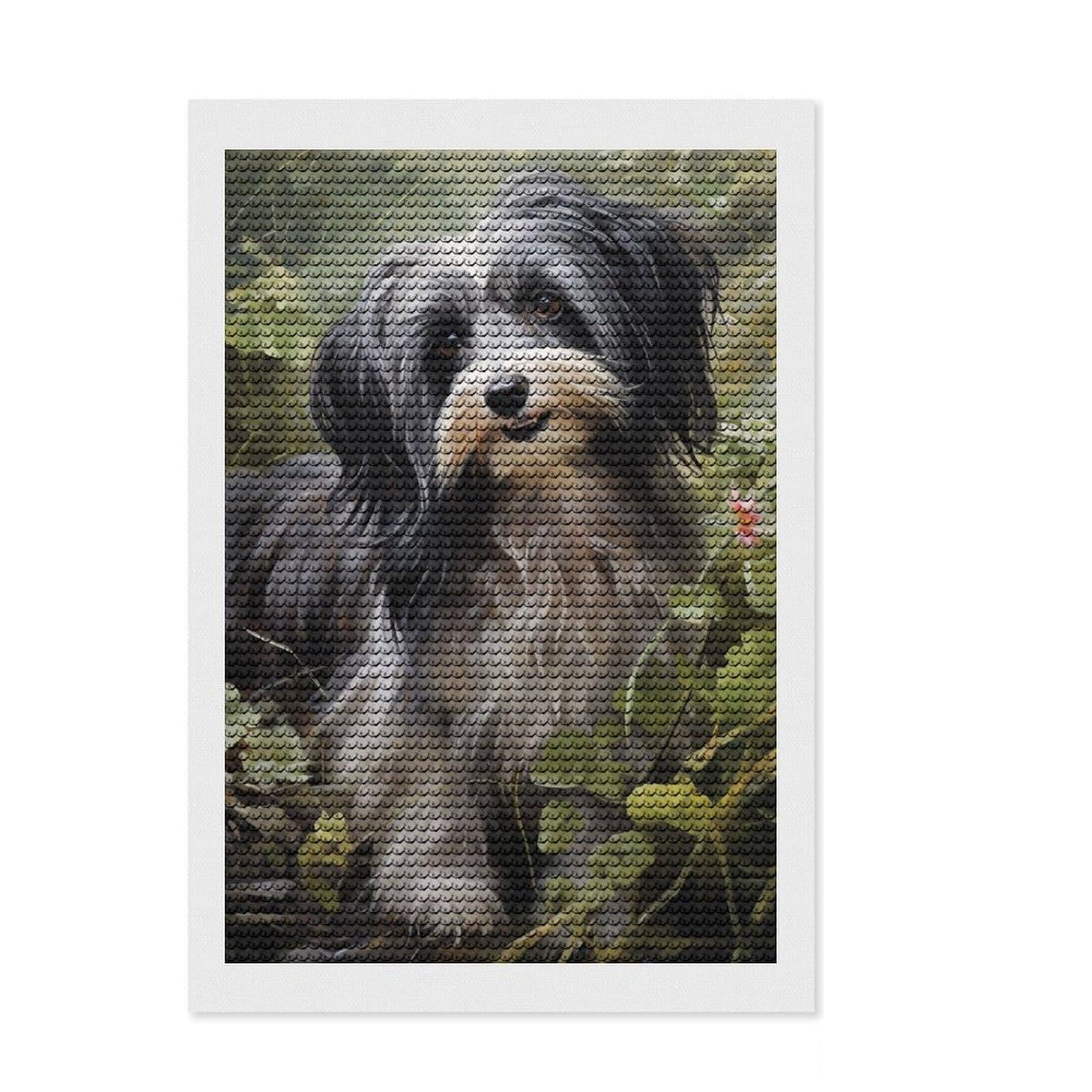 Junmoney Havanese Dog DIY Diamond Art Canvas Kit 8"x12", Adhesive Canvas, Sparkling Round Gems, Bedroom Decor, for Beginners