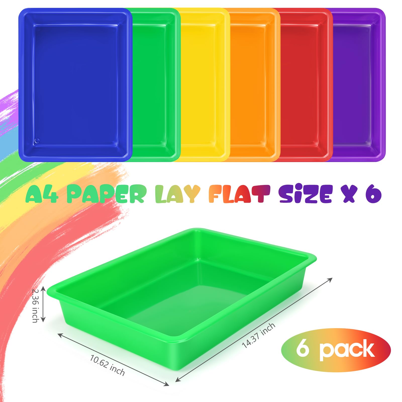 ShineMe Bandejas de plástico para aula, paquete de 6 contenedores coloridos para el aula, bandejas planas gruesas y resistentes para organización y almacenamiento en el aula
