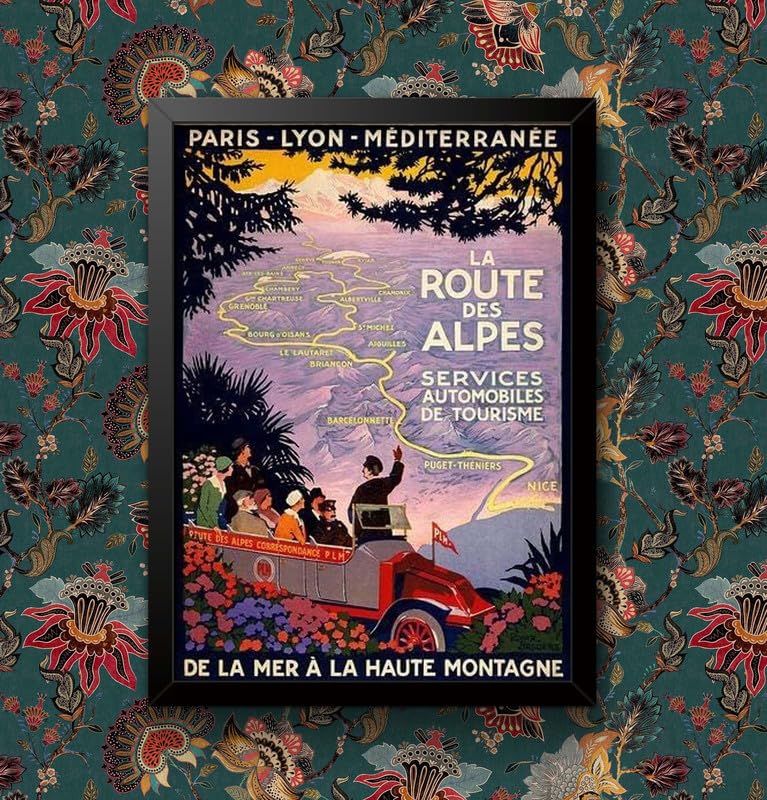 Vintage 1920s French Route Des Alpes France Travel Poster Wall Art Print | (A3 Framed - Black Frame)