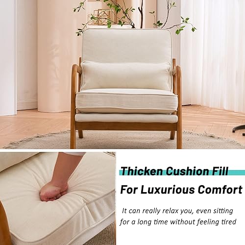 Miniatura 6 de JOYBASE Silla decorativa de descanso silla moderna de mediados de siglo silla con brazo sillón con marco de madera para sala de estar dormitorio