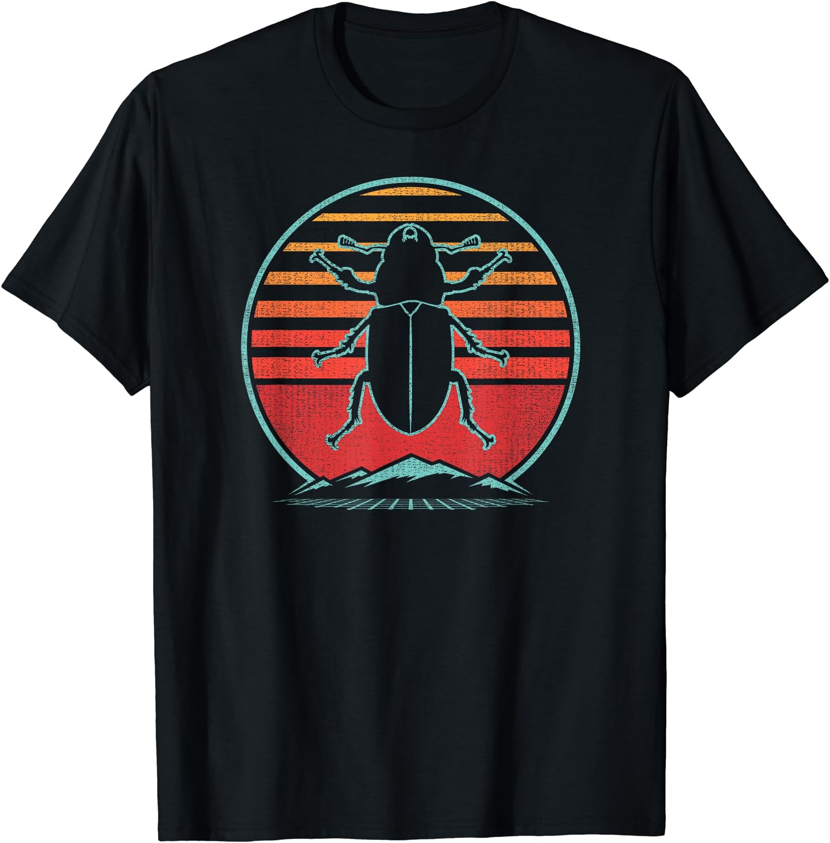 Insect Bug Lover Retro Sunset Entomology GiftDung Beetle Retro Vintage 80s Style Gift T-Shirt