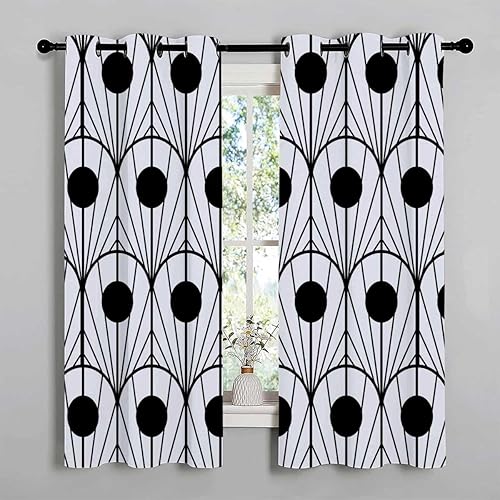Miniatura 2 de Cortinas De Cocina Modernas Black and White Line Texture Geometry Checkered Sliding Door Curtains Blackout Grommet Curtains 110Inch Width by 96Inch