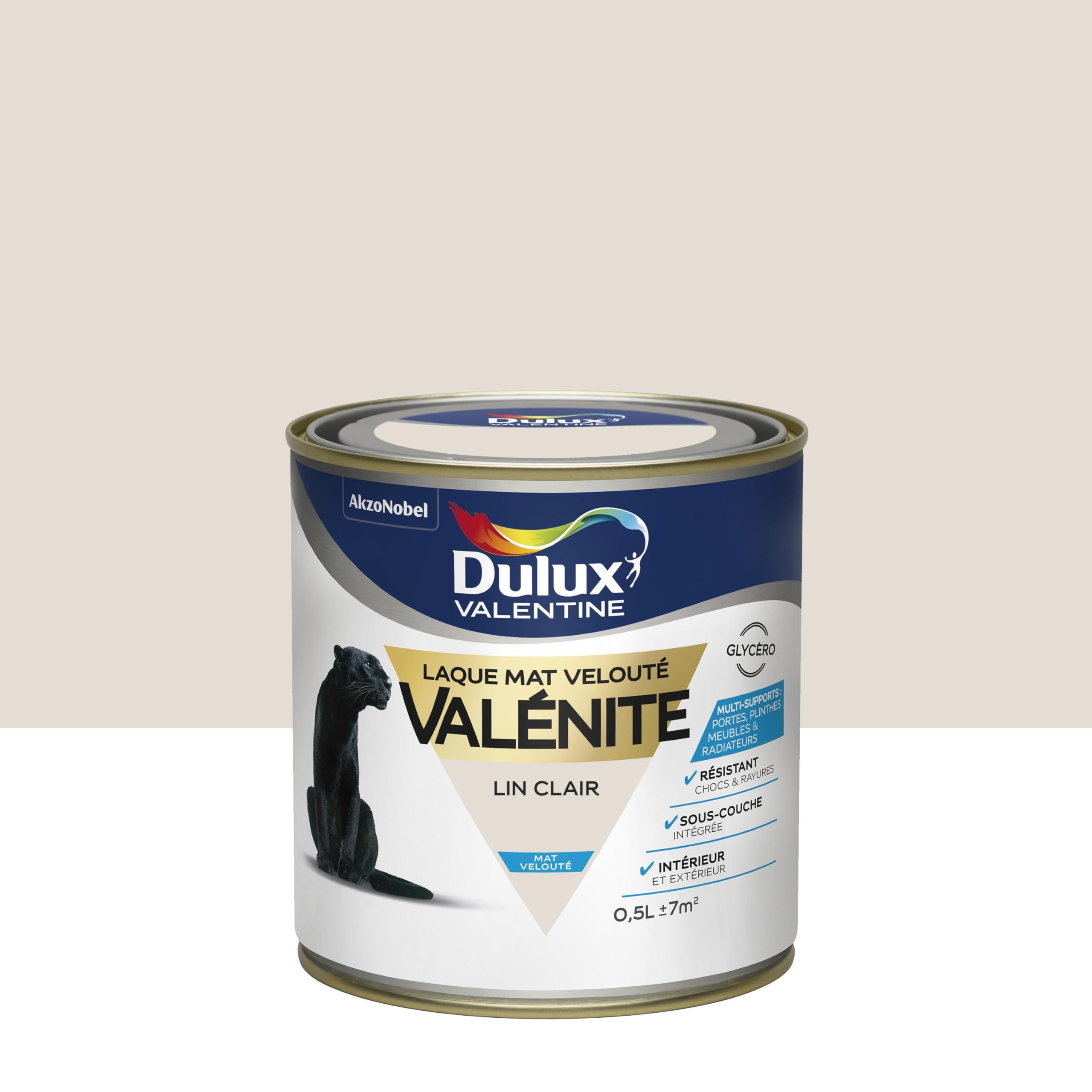 Dulux Valentine Peinture Laque Valénite Glycéro multisupport intérieur-extérieur – Grande résistance pour boiseries et ferronneries - aspect Mat Lin Clair 0,5 L - 5296818