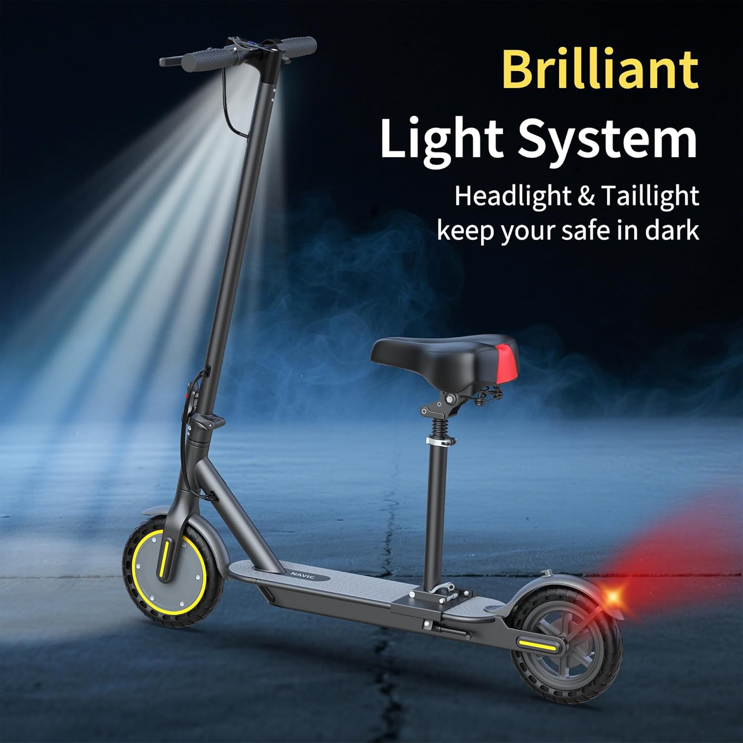 NAVIC Electric Scooter with Dual Suspension, 8.5”/10" Tires, 350W/500W Motor, 19/22 Mph, Max 22/25/27/49Miles Range, Foldable E Scooter for Adults with Braking, App Control