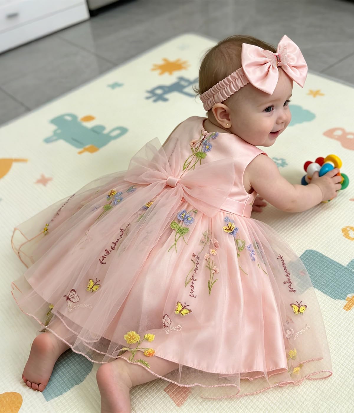 Baby Girl Tulle Dress Fairy First Birthday Outfit Pageant Wedding Flower Sundress with Headwear