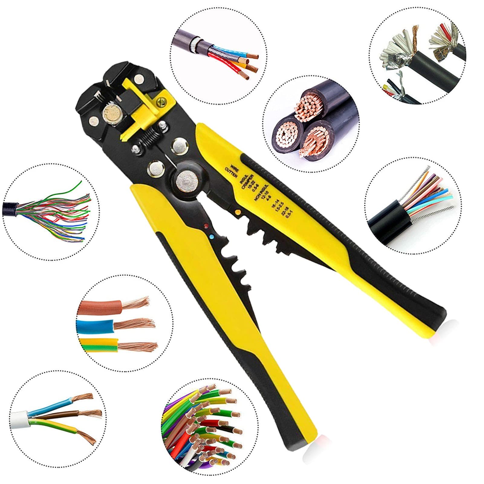 Pelacables Alicates de pelado Cable Stripper Tools Herramientas de mano Terminal de engarce 0.2-6.0mm Multifunción Herramientas de marca automática de alta precisión(Oranje)