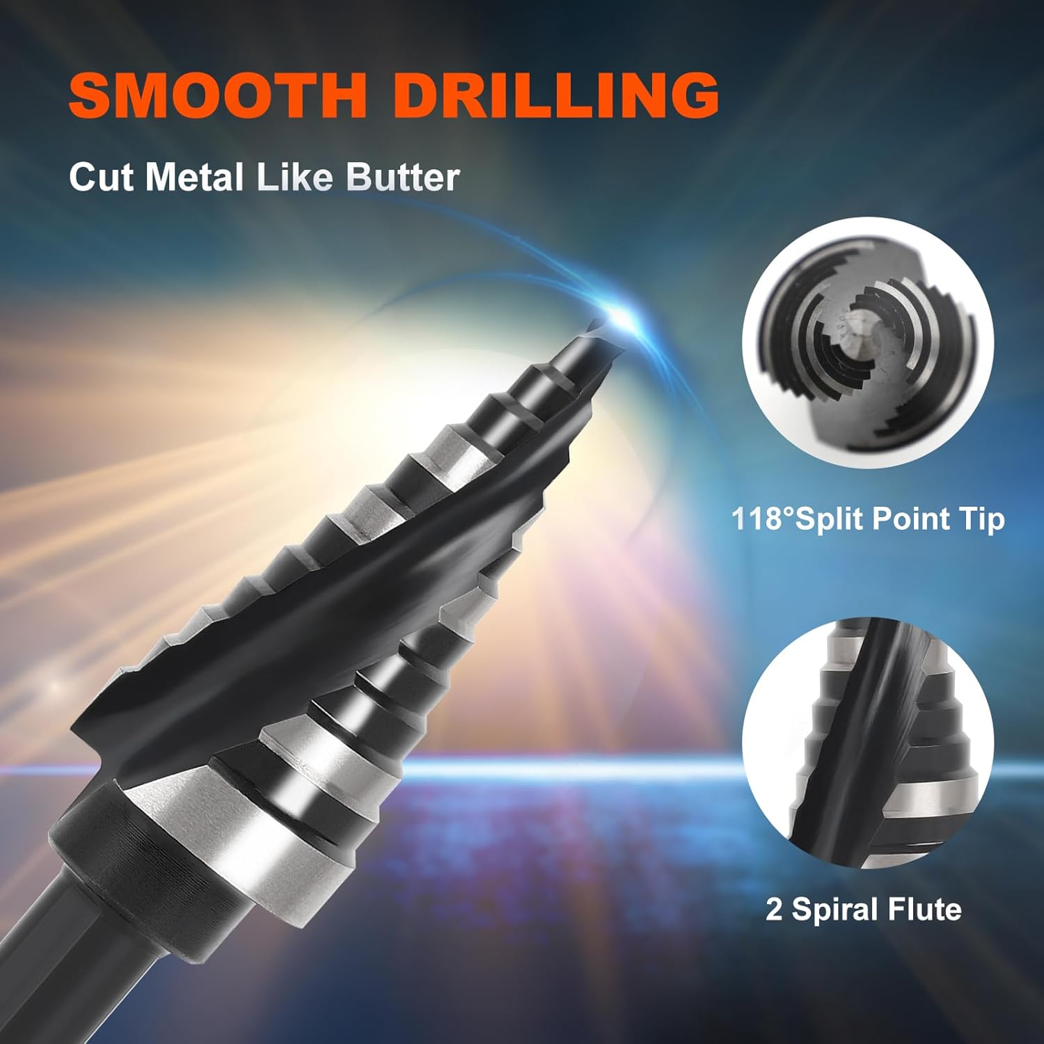 COMOWARE Step Drill Bit, 12 Sizes from 3/16" to 7/8", High Speed Steel Step Bit with 2 Spiral Flutes, 3-Flat Shank, Steps Bits for Metal, Aluminum/Wood/Plastic/Iron, Unibit for Electricians & DIY