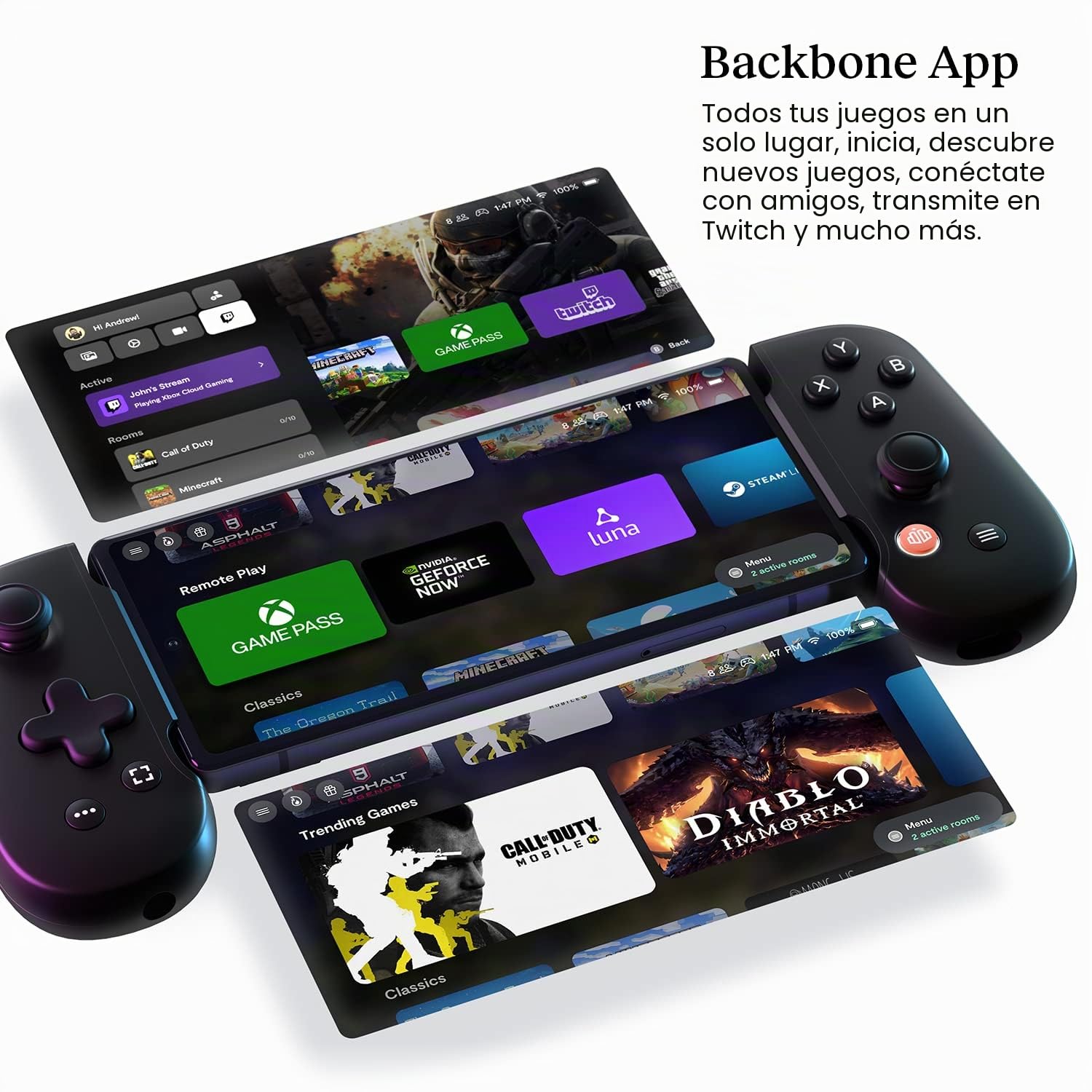BACKBONE Mando de Juegos para móvil Android One y iPhone 15 Series (USB-C) - Convierte tu teléfono en una Consola de Juegos - Juega Xbox, PlayStation, Call of Duty, Roblox, Genshin Impact y más