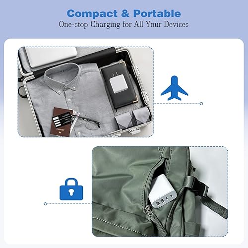 Miniatura 7 de Bloque de cargador USB C, 40 W, paquete de 2 unidades de 4 puertos PD USB C, adaptador de corriente+enchufe de carga de pared QC, bloques de carga