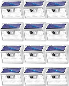 Solar Lights Outdoor 12 Pack, 140LED/3 Modes Motion Sensor Outdoor Lights Solar Powered, Wireless IP65 Waterproof Solar Wall Lights Outdoor Lights, Bright for Deck Fence Patio Front Door, White